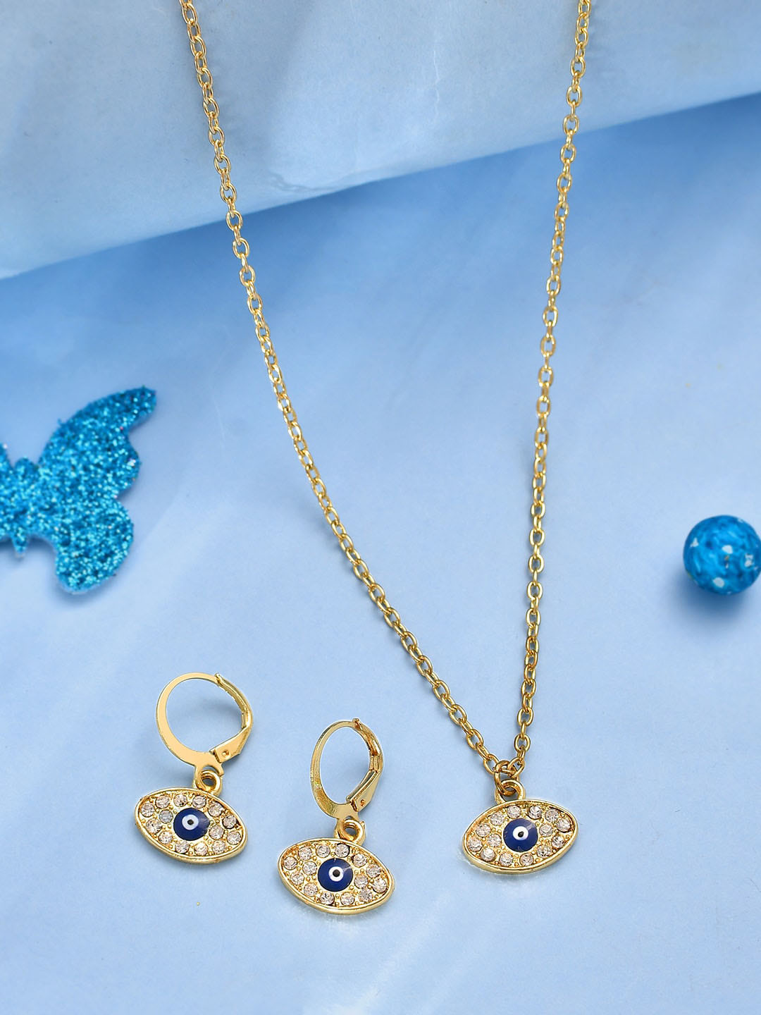 Voylla Girls Evil Eye Gold-Plated Stone-Studded Jewellery Set