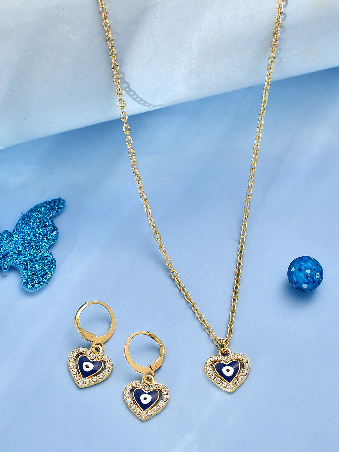 Voylla Gold-Plated Stone-Studded Heart Jewellery Set