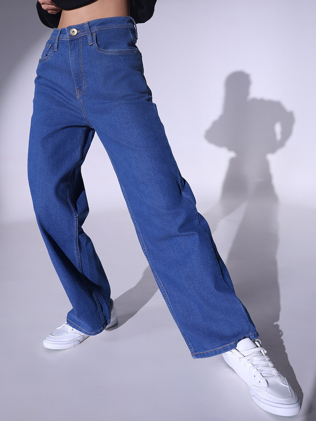 Hubberholme Women High-Rise Clean Look Heavy Fade Stretchable 90's Baggy Jeans