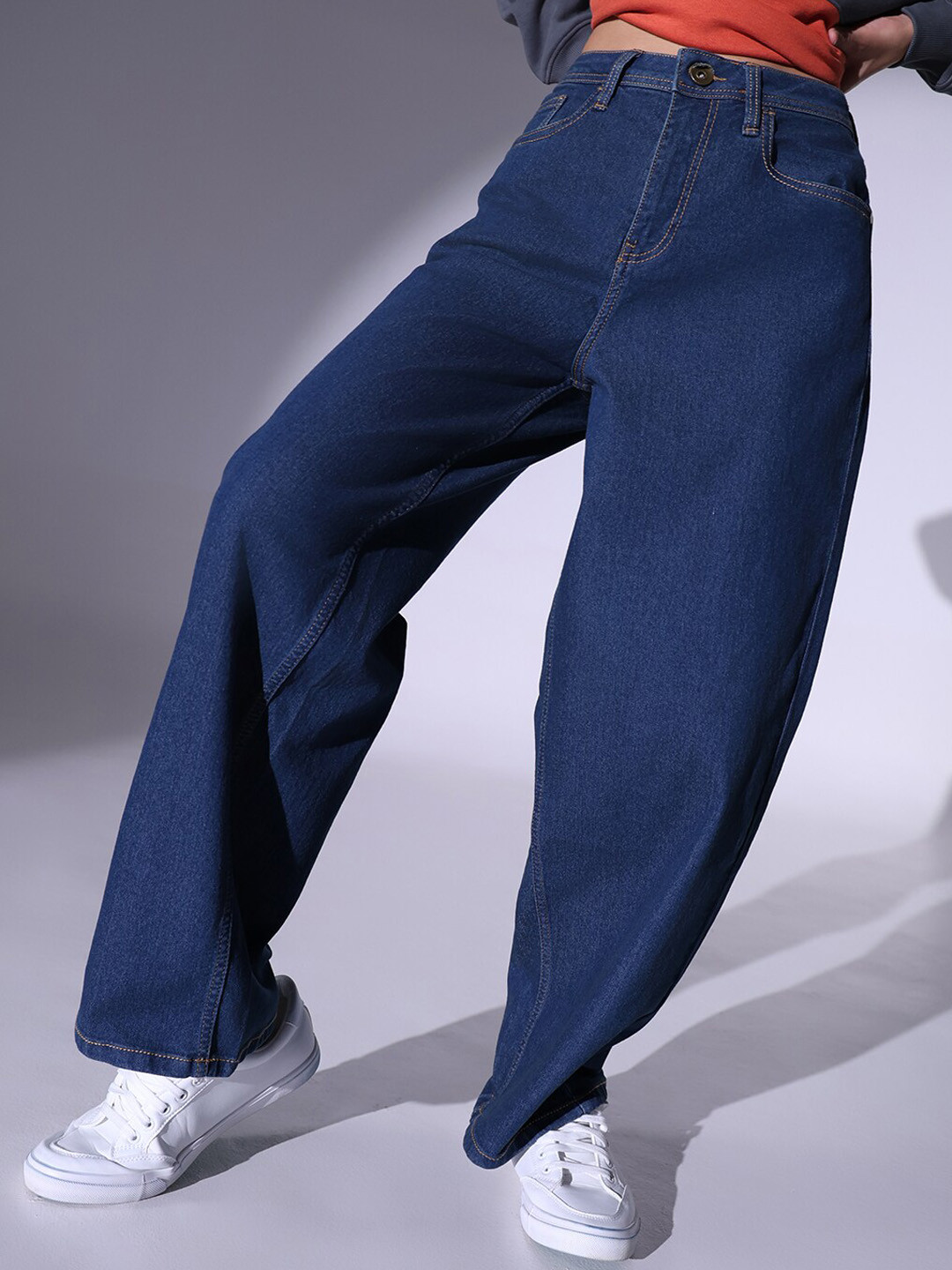 Hubberholme Women High-Rise Clean Look Heavy Fade Stretchable 90's Baggy Jeans