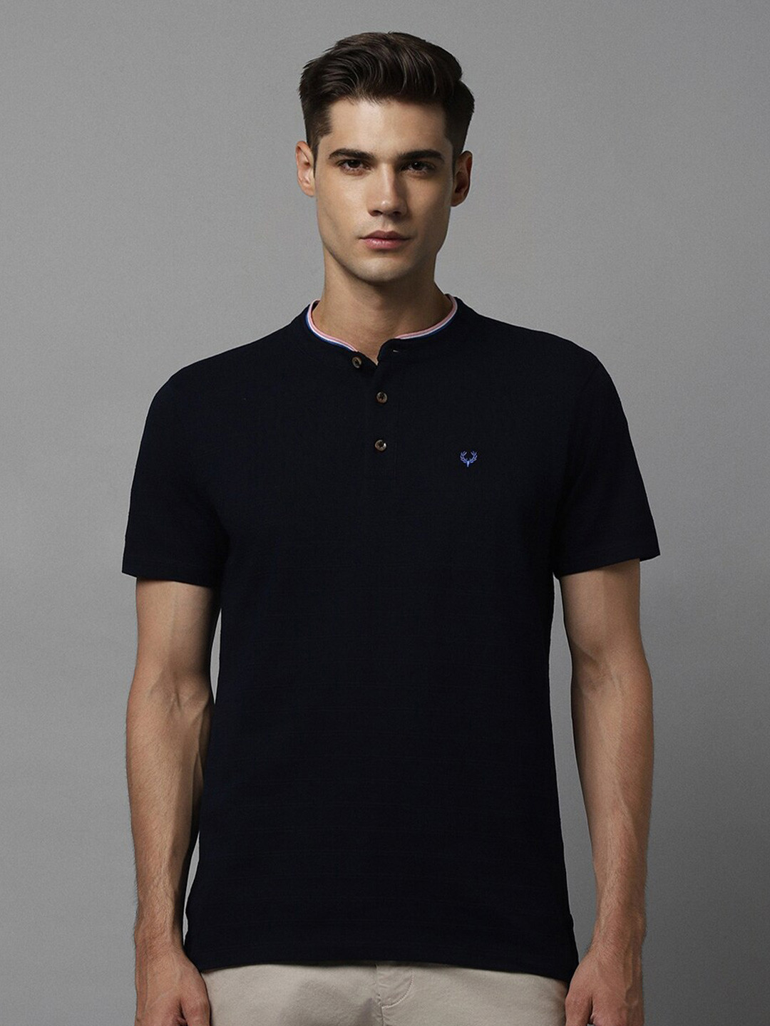 Allen Solly Henley Neck Short Sleeve Pockets Cotton Slim Fit T-shirt