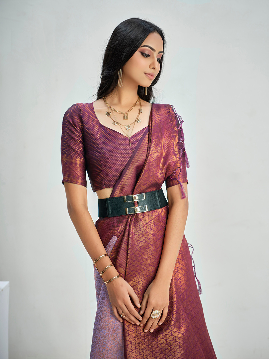 Sangria Violet Woven Design Zari Saree