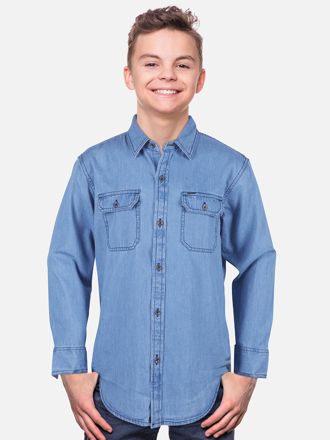 Gini and Jony Boys Regular Fit Spread Collar Long Sleeve Denim Casual Shirt