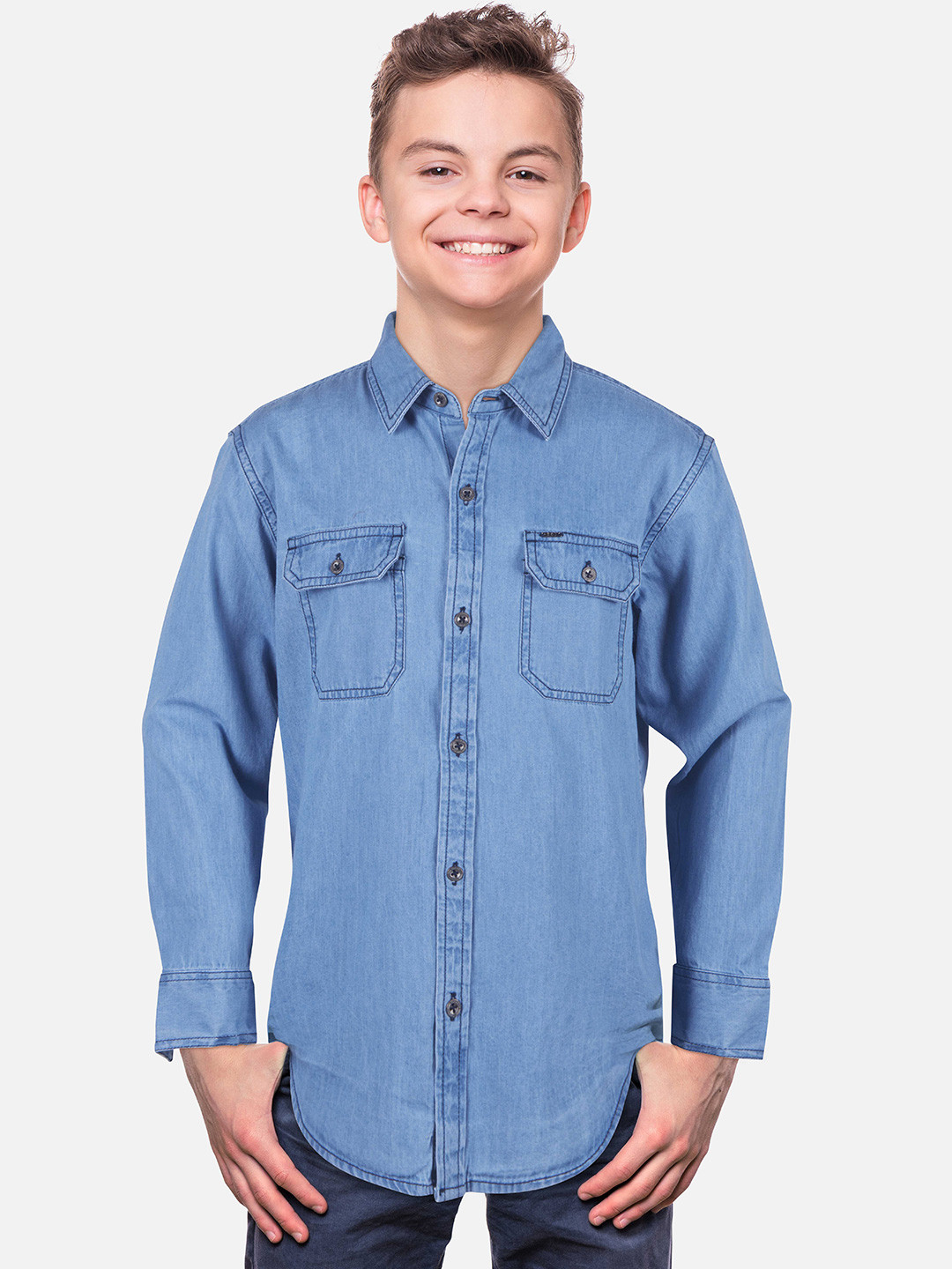 Gini and Jony Boys Regular Fit Spread Collar Long Sleeve Denim Casual Shirt