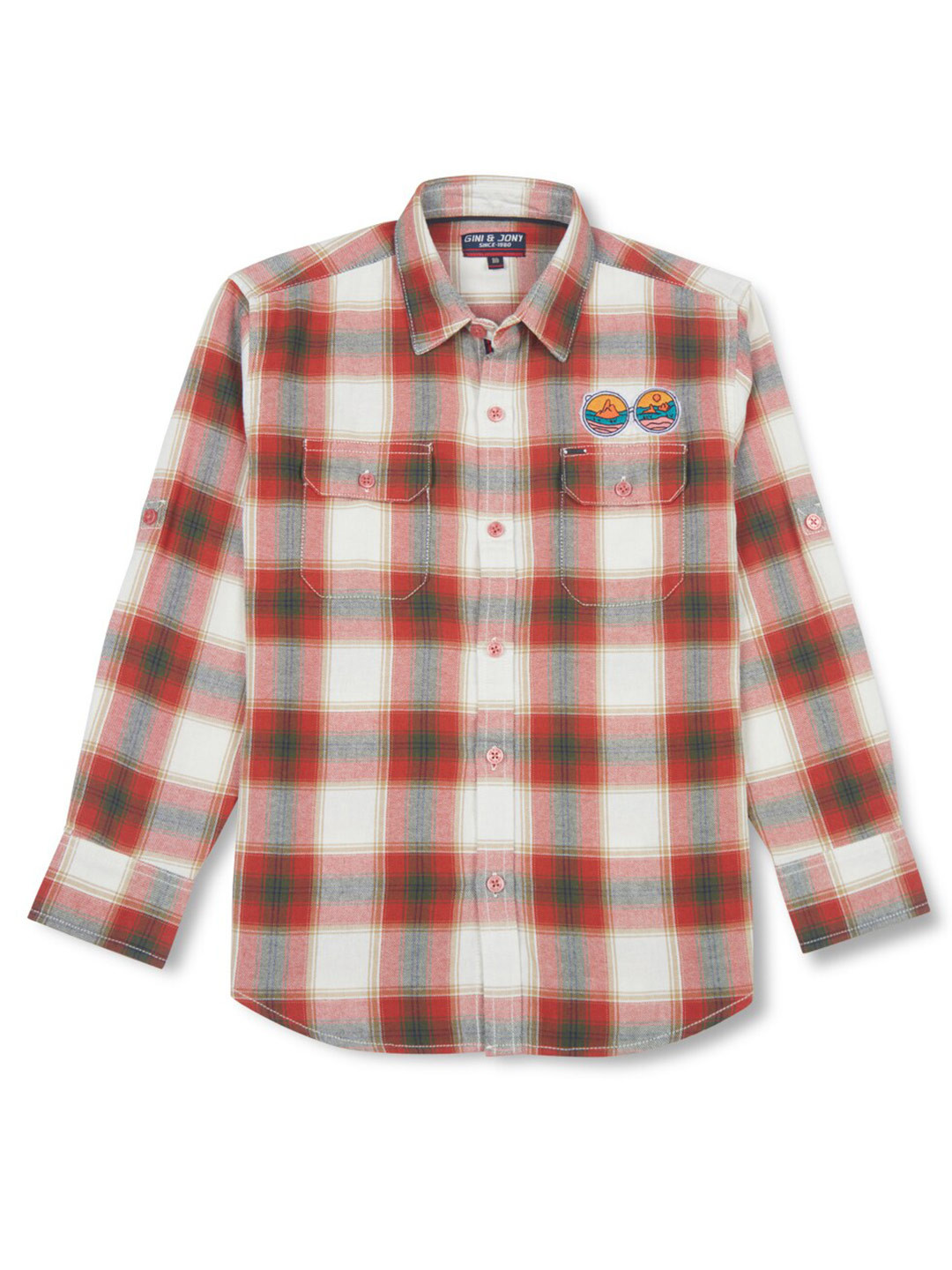 Gini and Jony Boys Tartan Checked Spread Collar Long Sleeve Pocket Cotton Casual Shirt