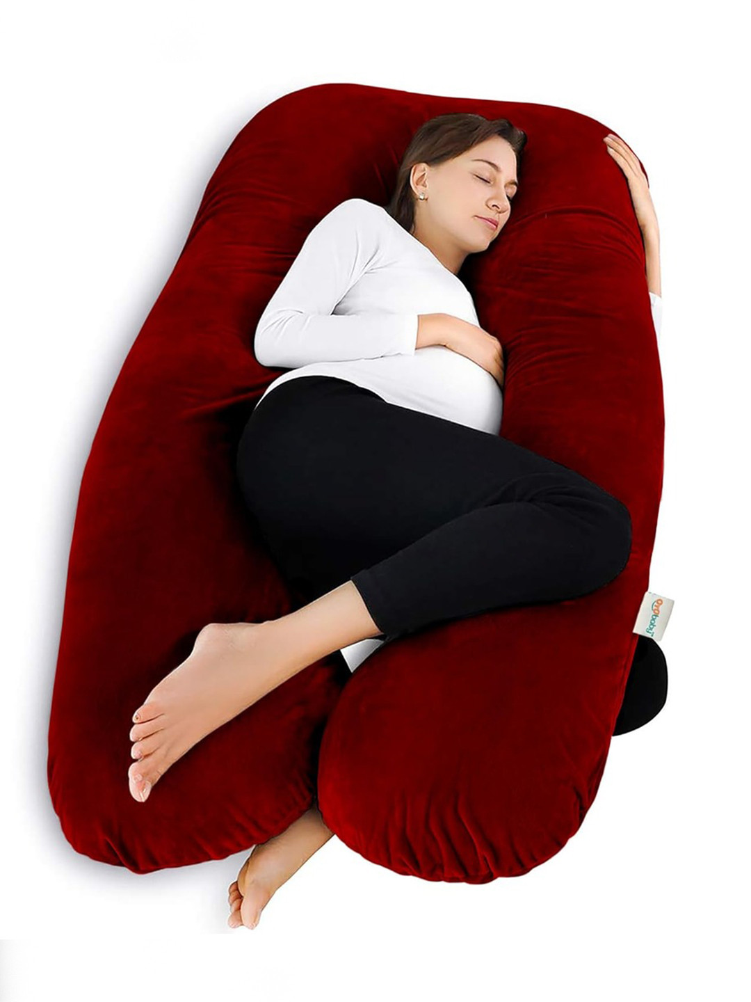 OyO Baby Maroon Solid Faux Velvet Ultra Soft Fibre Maternity Pillow-18 x 78 x 125 cm