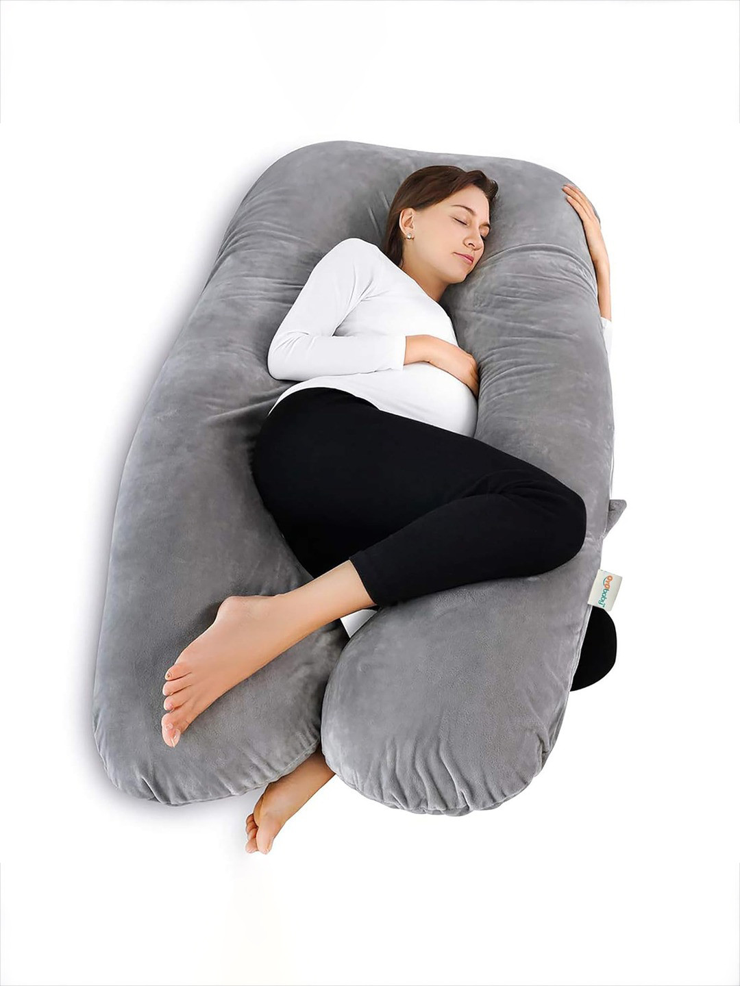 OyO Baby Grey Solid Faux Velvet Ultra Soft Fibre Maternity Pillow-18 x 78 x 125 cm