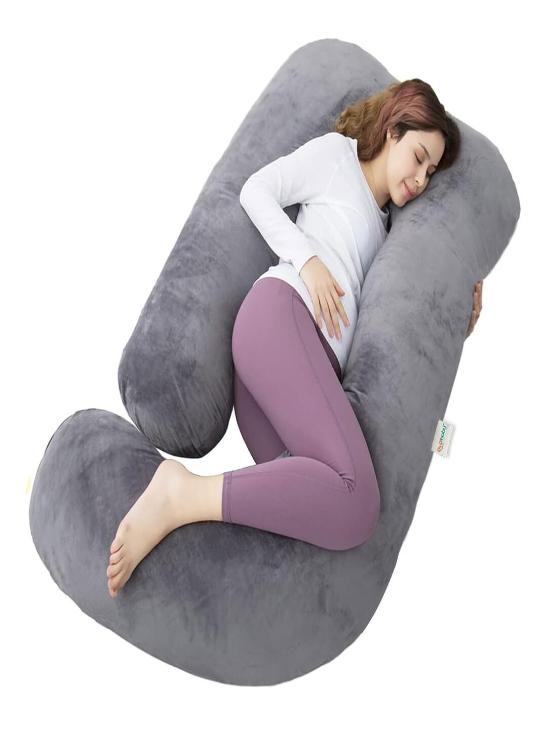 OyO Baby Grey Solid Faux Velvet Ultra Soft Fibre Maternity Pillow-20 x 81 x 142 cm