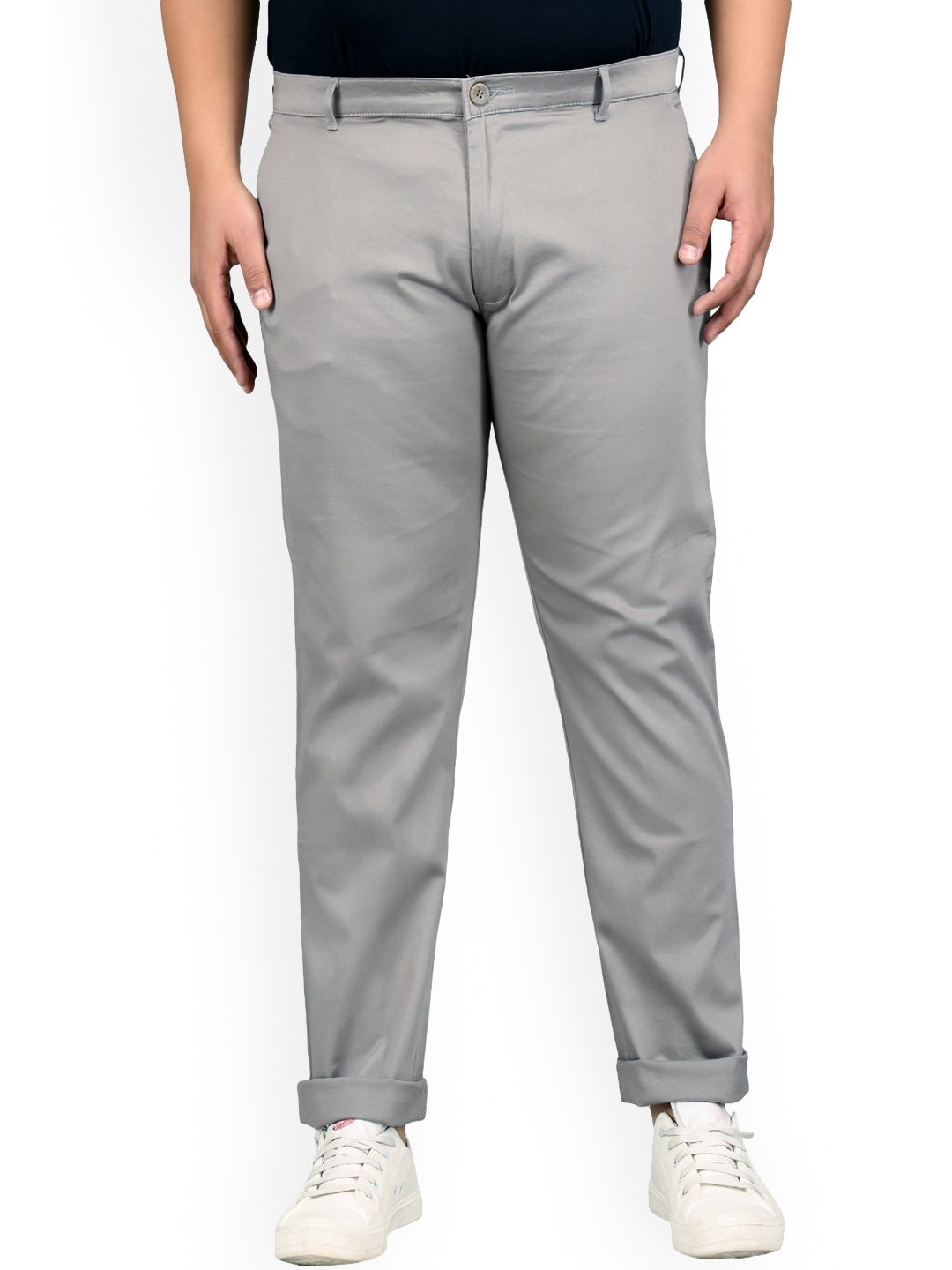 Men Charcoal Mid-Rise Cotton Formal Trousers –