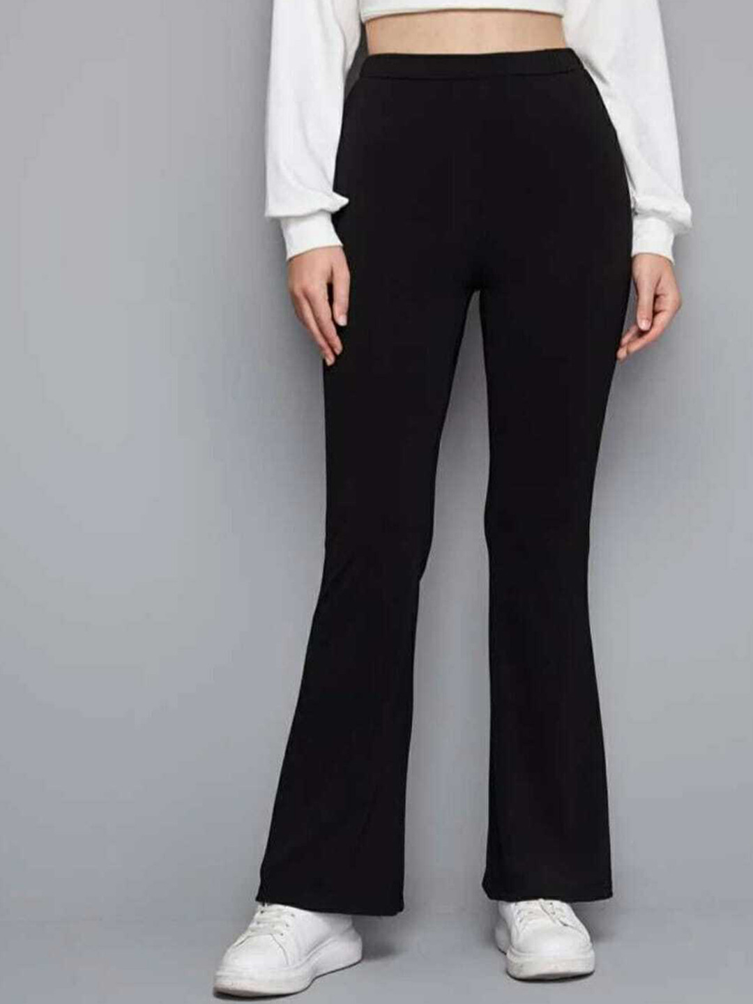 BROADSTAR Women Smart Flared High-Rise Easy Wash Bootcut Trousers