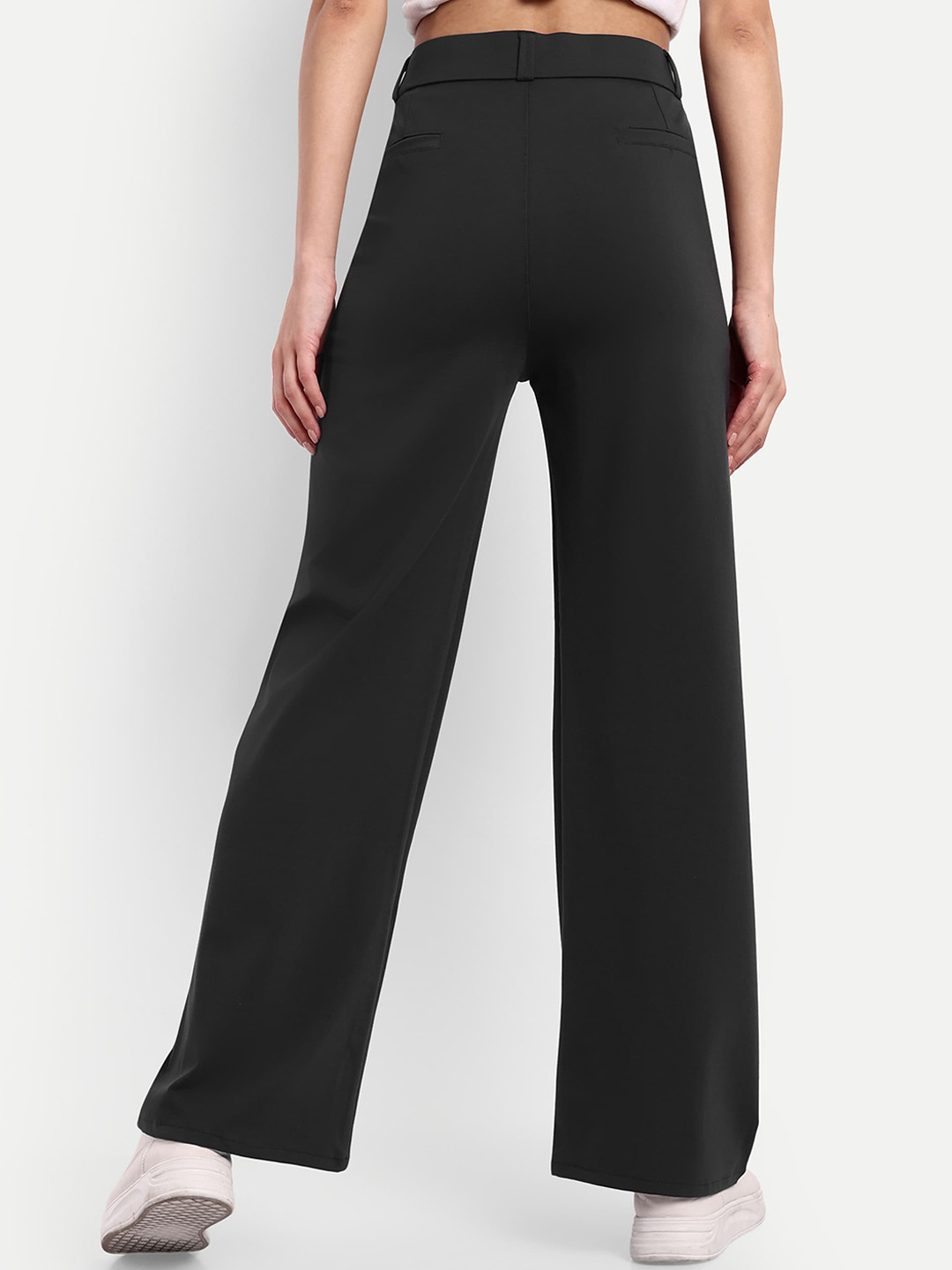 BROADSTAR Women Wide Leg Smart Loose Fit High-Rise Easy Wash Stretchable Parallel Trousers