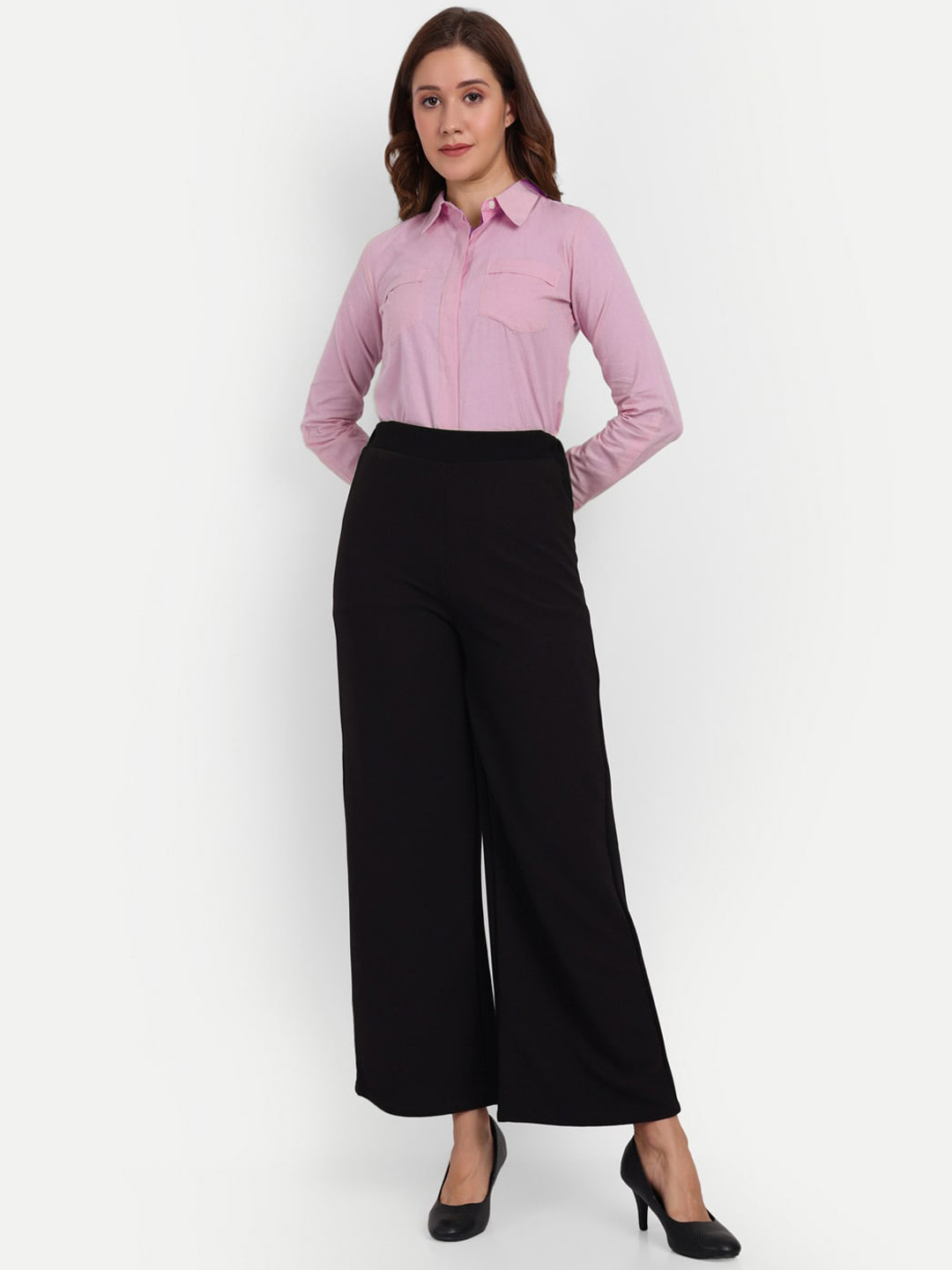 Next One Women Smart Loose Fit High-Rise Easy Wash Stretchable Parallell Trousers