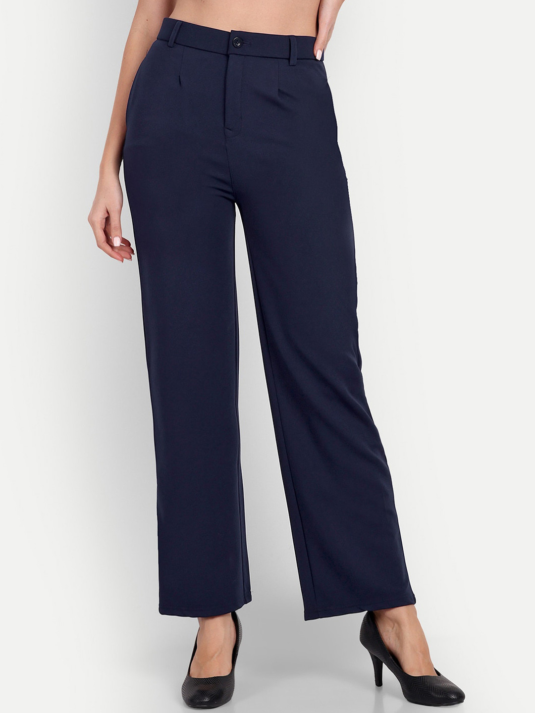 Next One Women Smart Straight Fit High-Rise Easy Wash Trousers