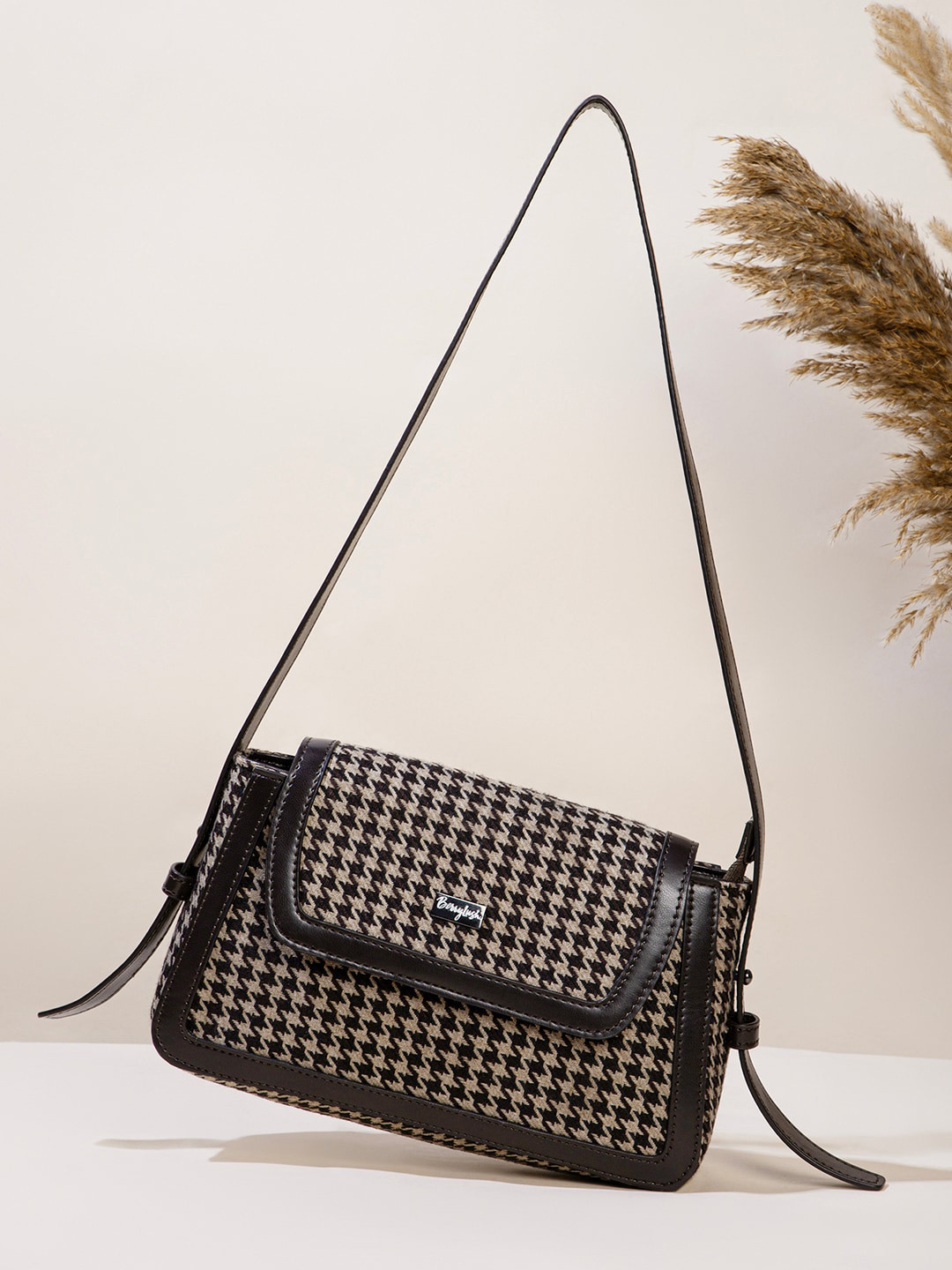 Berrylush Checked Structured Cotton Sling Bag