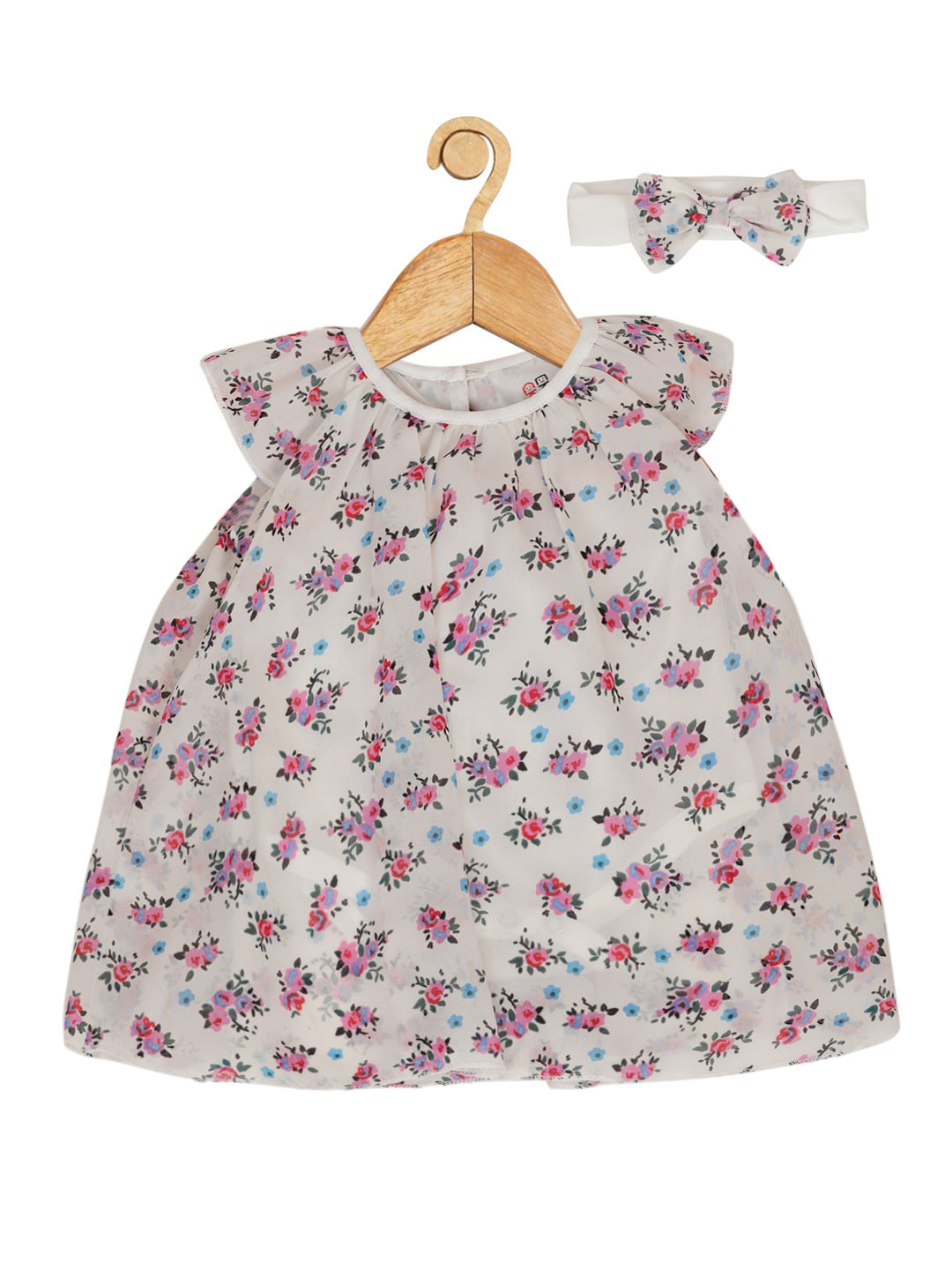 Creative Kids Infant Girls Floral Printed A-Line Dress With Attached Bodysuit
