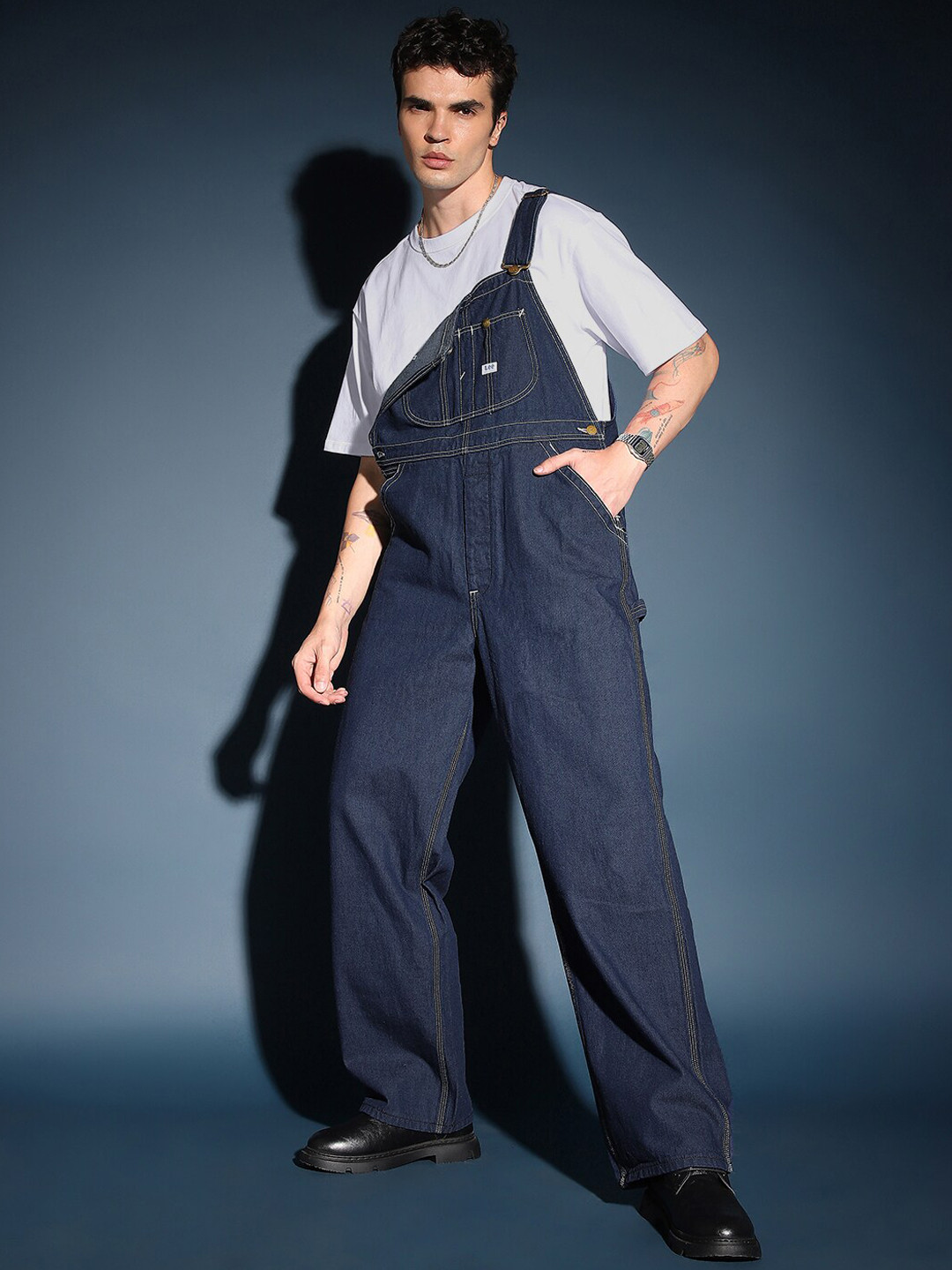 Lee Shoulder Straps Straight Leg Cotton Dungarees