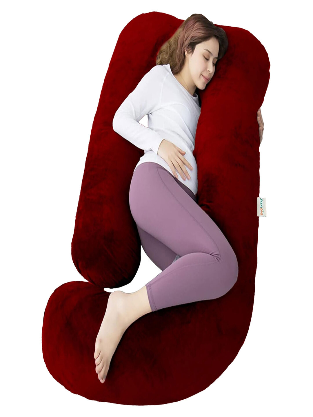 OyO Baby Maroon Solid Faux Velvet Ultra Soft Fibre Maternity Pillow-20 x 81 x 142 cm