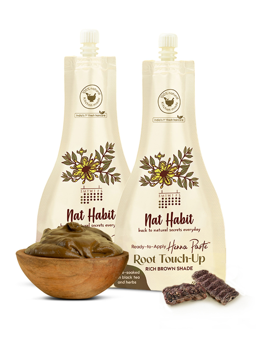 Nat Habit 2Pcs Root Touch Up Henna with Black Tea & Herbs 60g each - Rich Brown