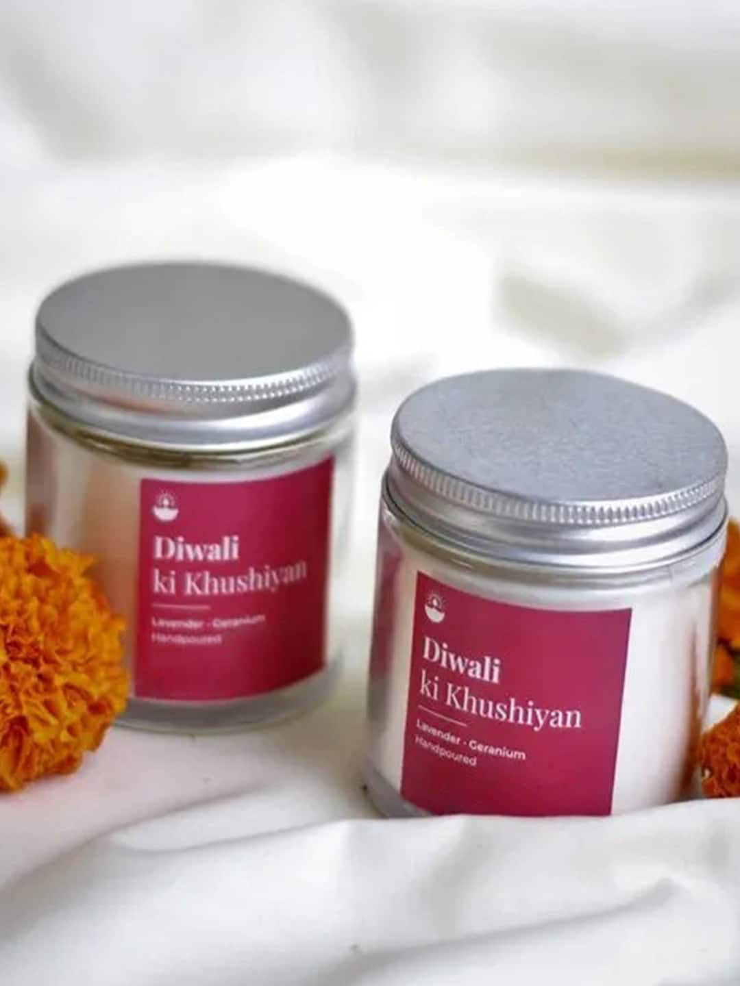 Aromatic Fables Diwali Celebration 2Pcs Lavender and Geranium Solid Geometric Jar Candles