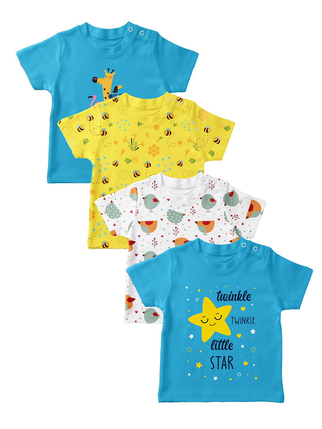 Mojua Kids Pack Of 4 Conversational Printed Bio Finish Cotton Sports T-shirts