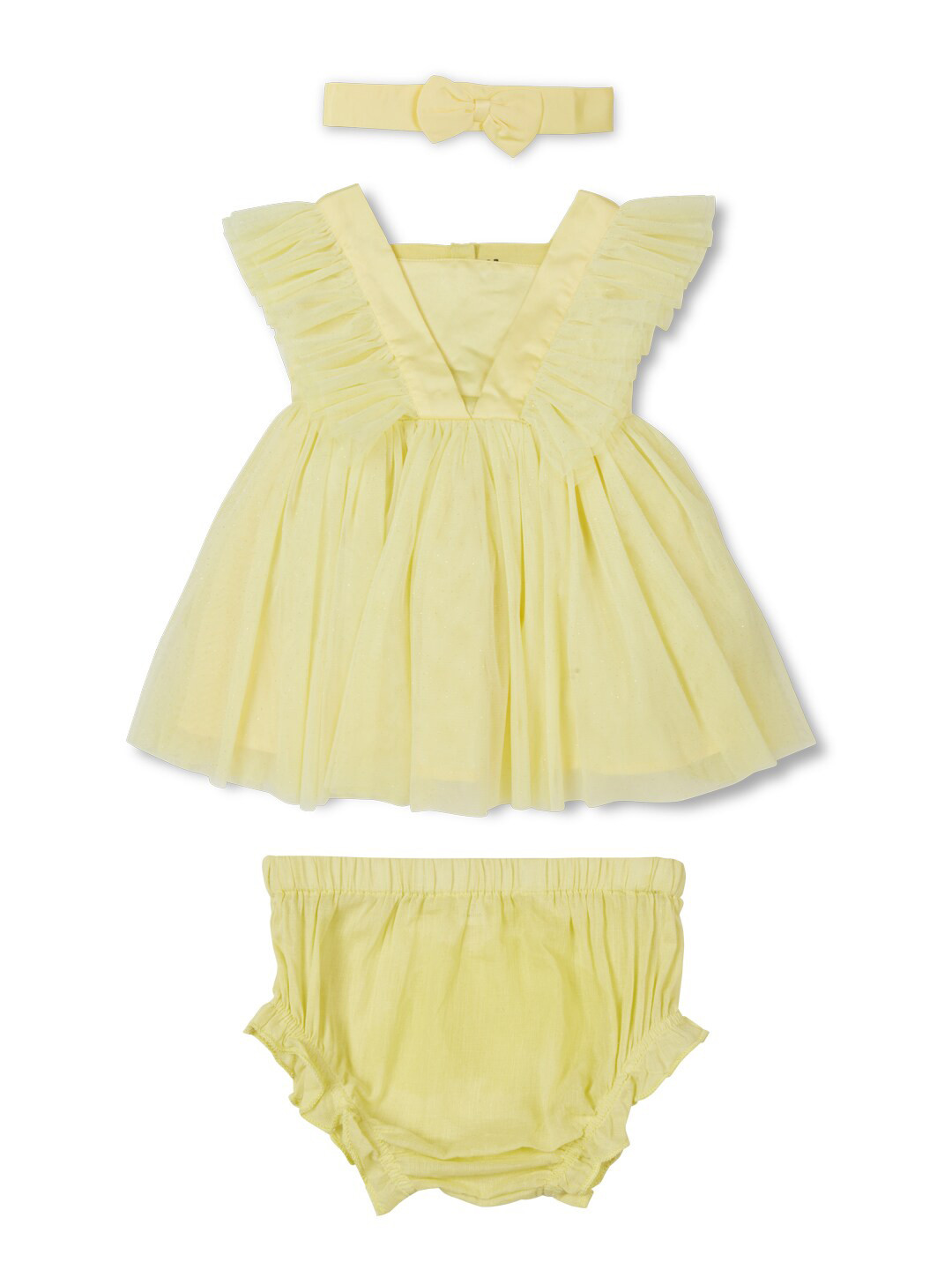 GJ baby Square Neck Ruffled Fit & Flare Dress With hairband.