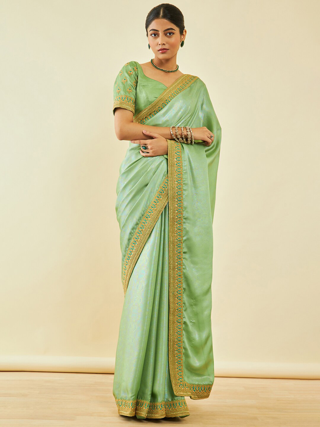Soch Embroidered Poly Chiffon Saree