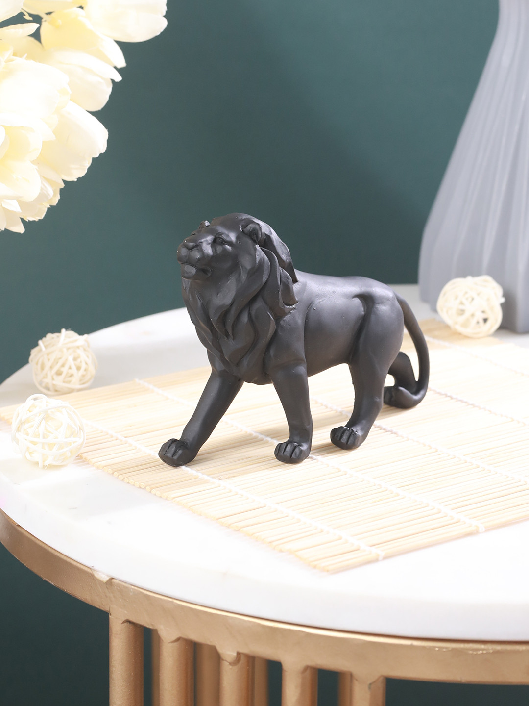 TIED RIBBONS Lion King Black Polyresin Matte Living Room Medium Showpiece - 3.5 Inches