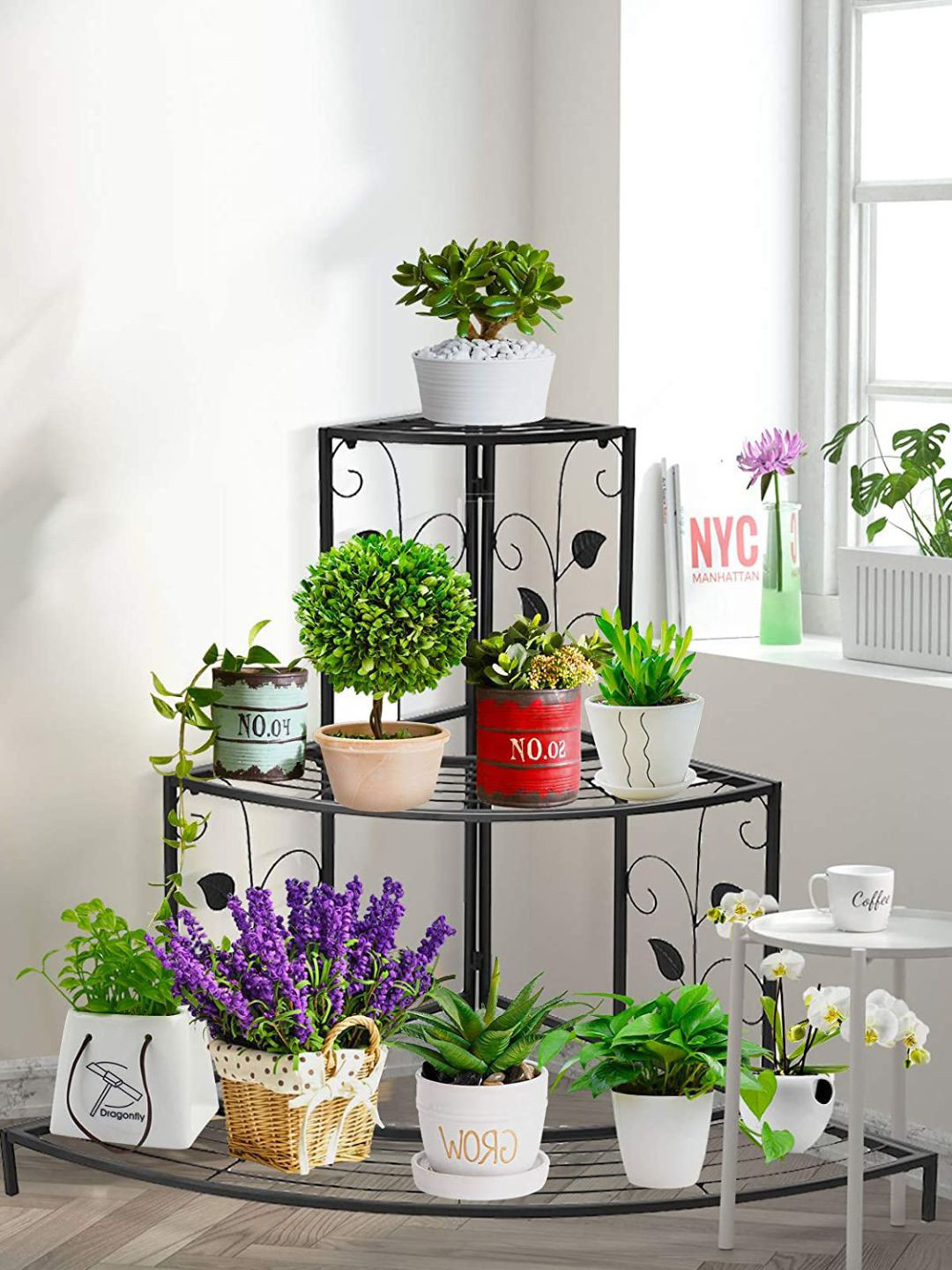 ecofynd Black Metal Corner Planter Stand