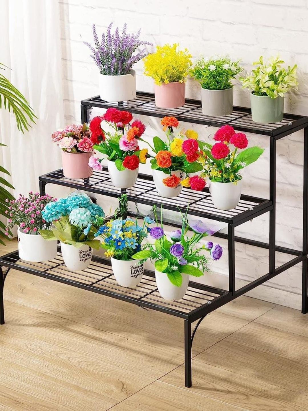 ecofynd Black 3 Tier Metal Planter Stand