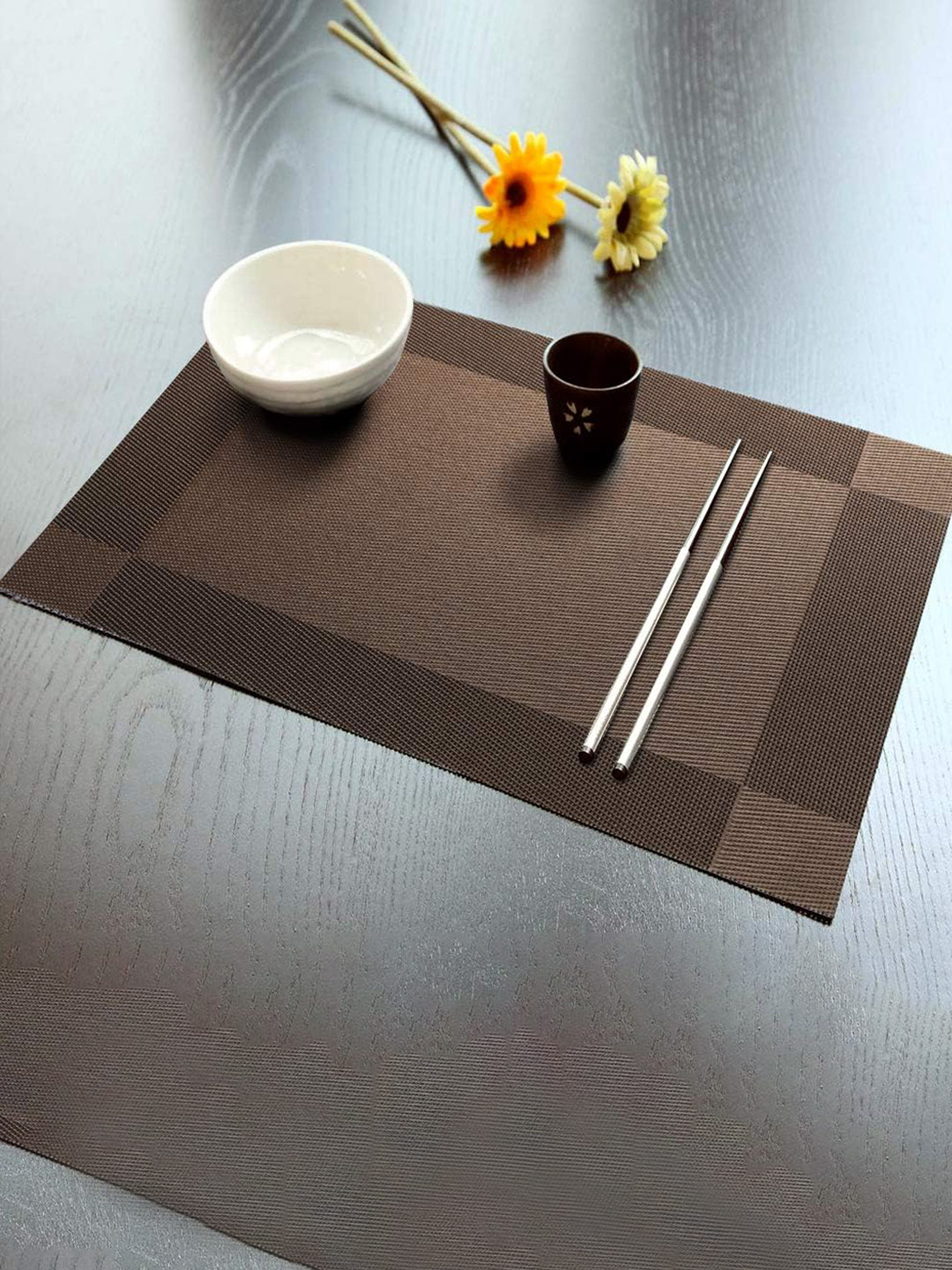 Dakshya Industries 2 Pcs Brown Frame Pattern Rectangular Table Placemats