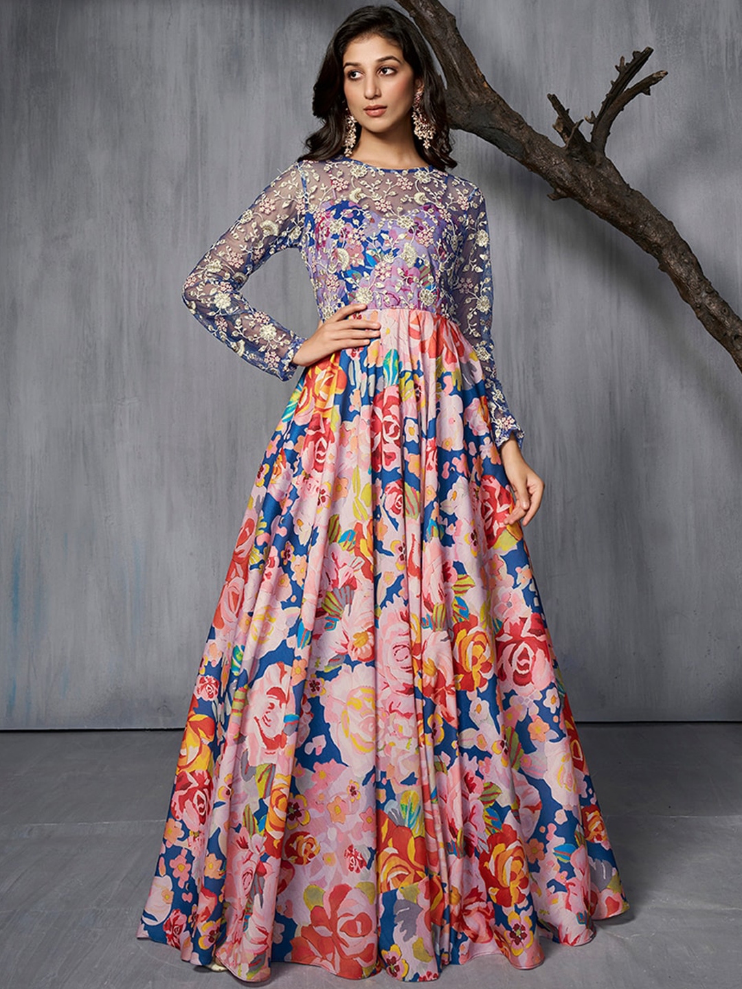 Buy Inddus Floral Printed Embroidered Fit Flared Maxi Gown Ethnic Dresses for Women 25252544 Myntra