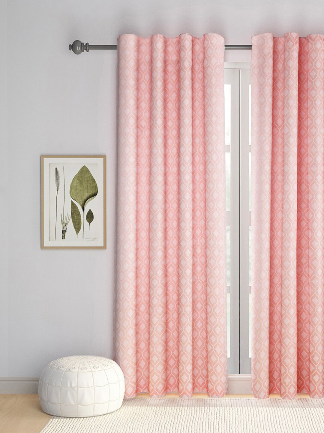 Fabindia Pink & White Geometric Cotton Window Curtain