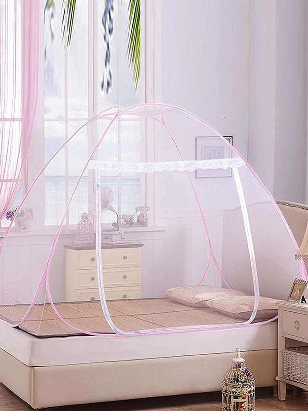 Kuber Industries Pink Double Bed Mosquito Net