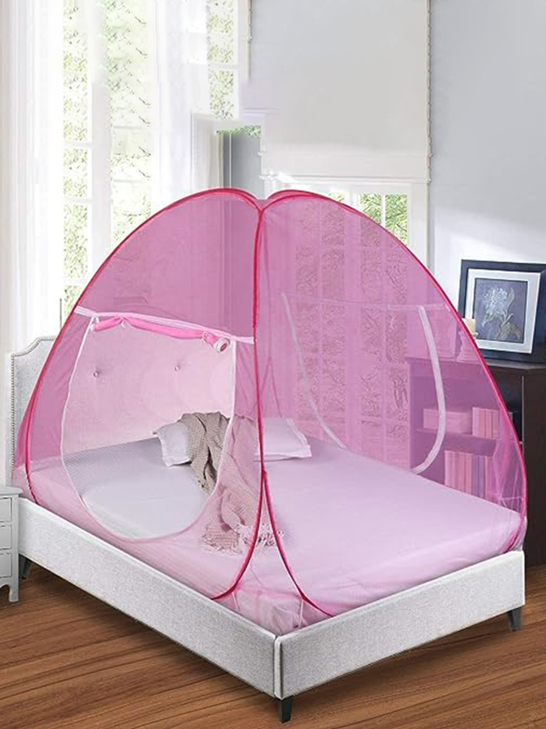 Kuber Industries  Pink Foldable King Size Double Bed Mosquito Net