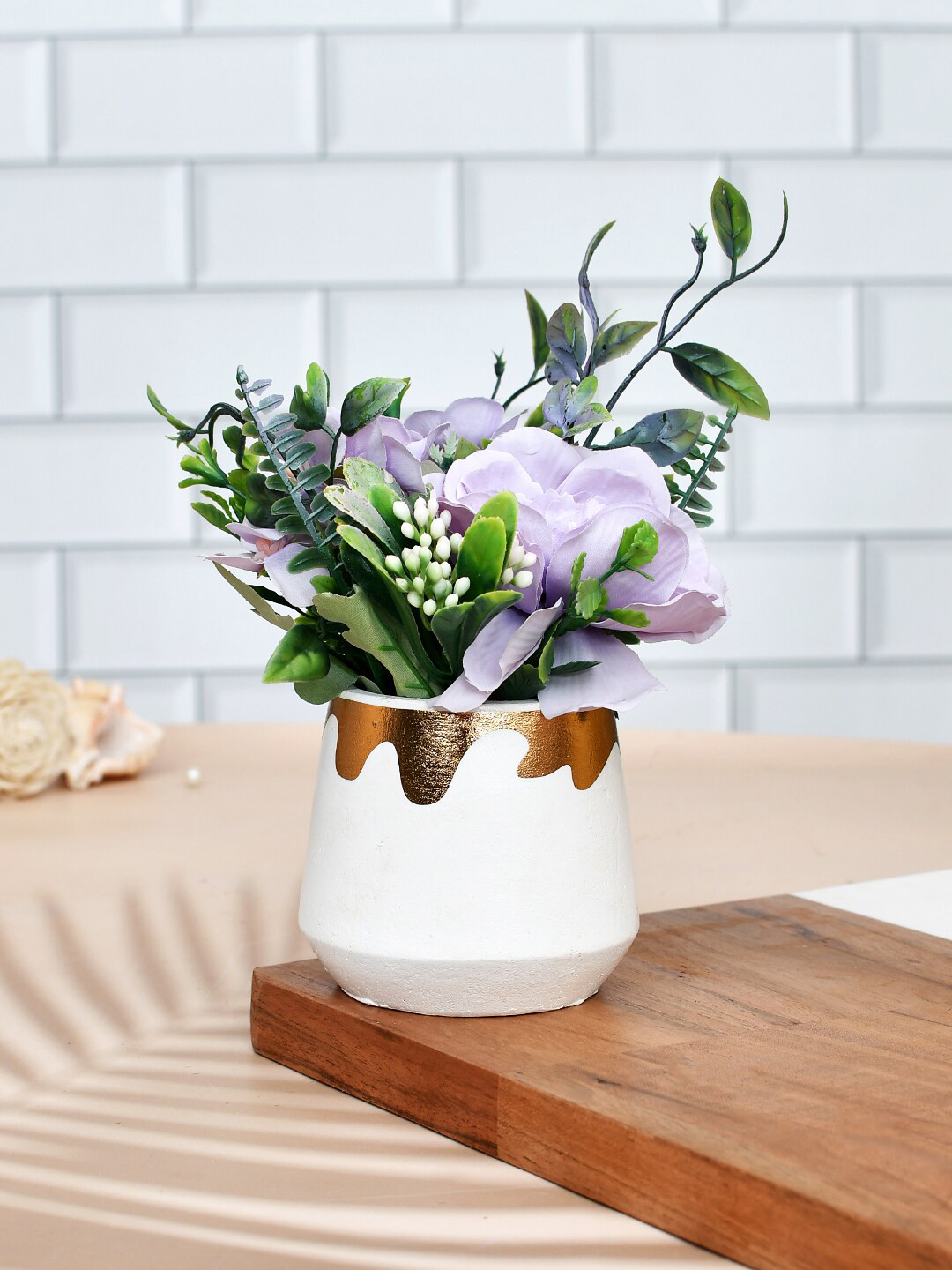 TAYHAA Purple & Green Artificial Purple Bloom Flower With Planter Pot