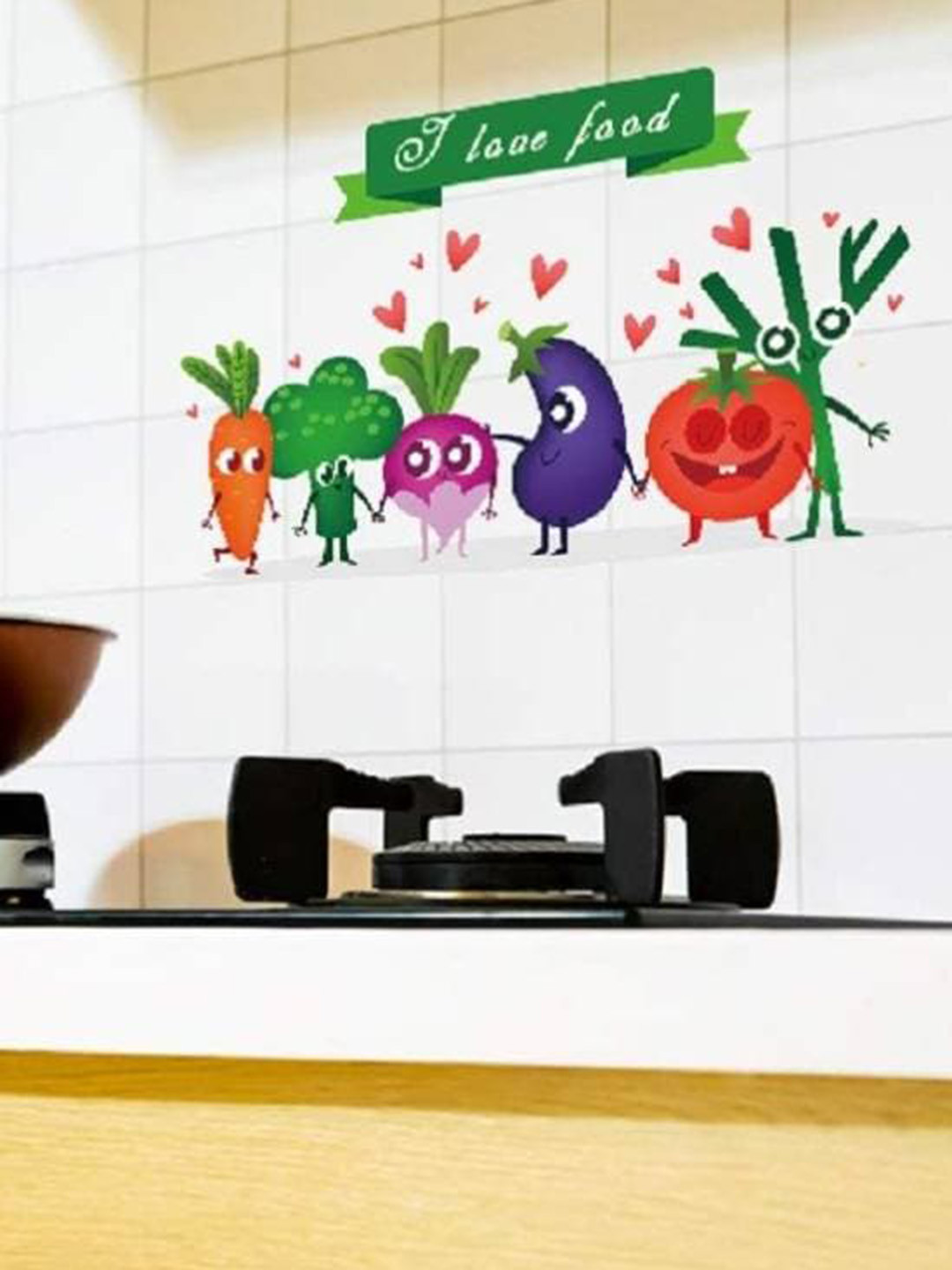 Jaamso Royals Red & Green Crockery Kitchen Tile Printed Self-Adhesive Wall Sticker