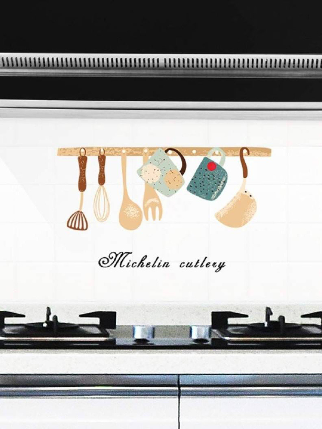 Jaamso Royals Blue & Beige Cooktop Kitchen Tile Printed Self-Adhesive Wall Sticker