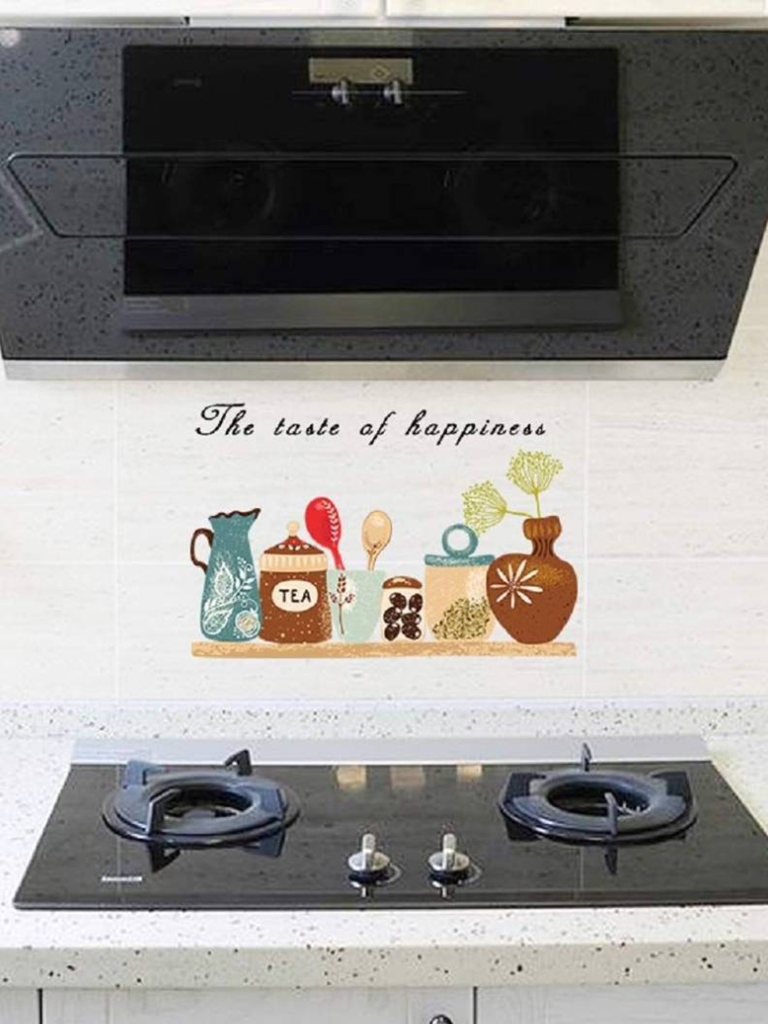 Jaamso Royals Blue & Brown Cooktop Kitchen Tile Printed Self-Adhesive Wall Sticker