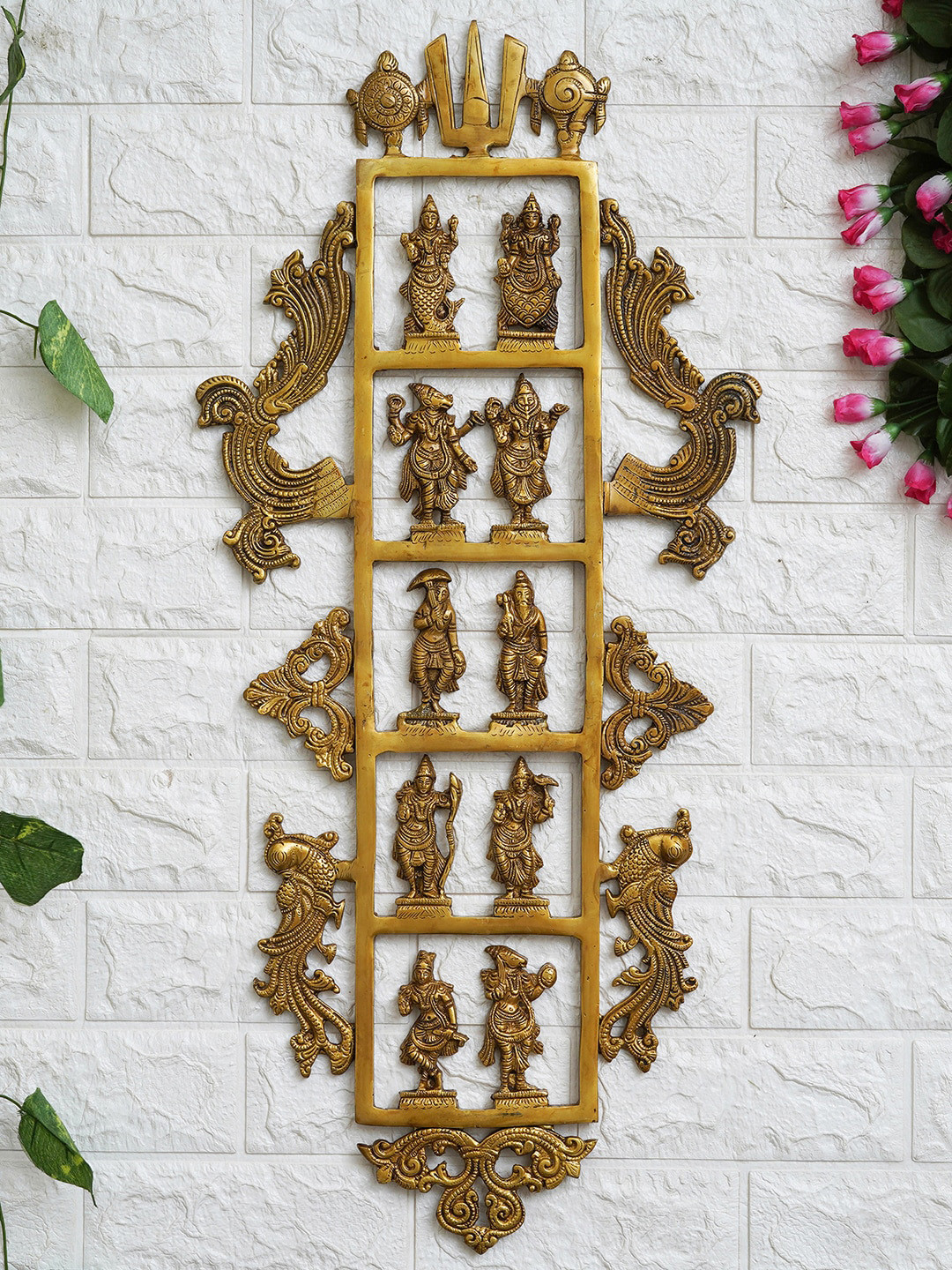 eCraftIndia High-Quality Brass Ethnic Motifs Matte Pooja Room Spiritual Wall Decor-28.7In