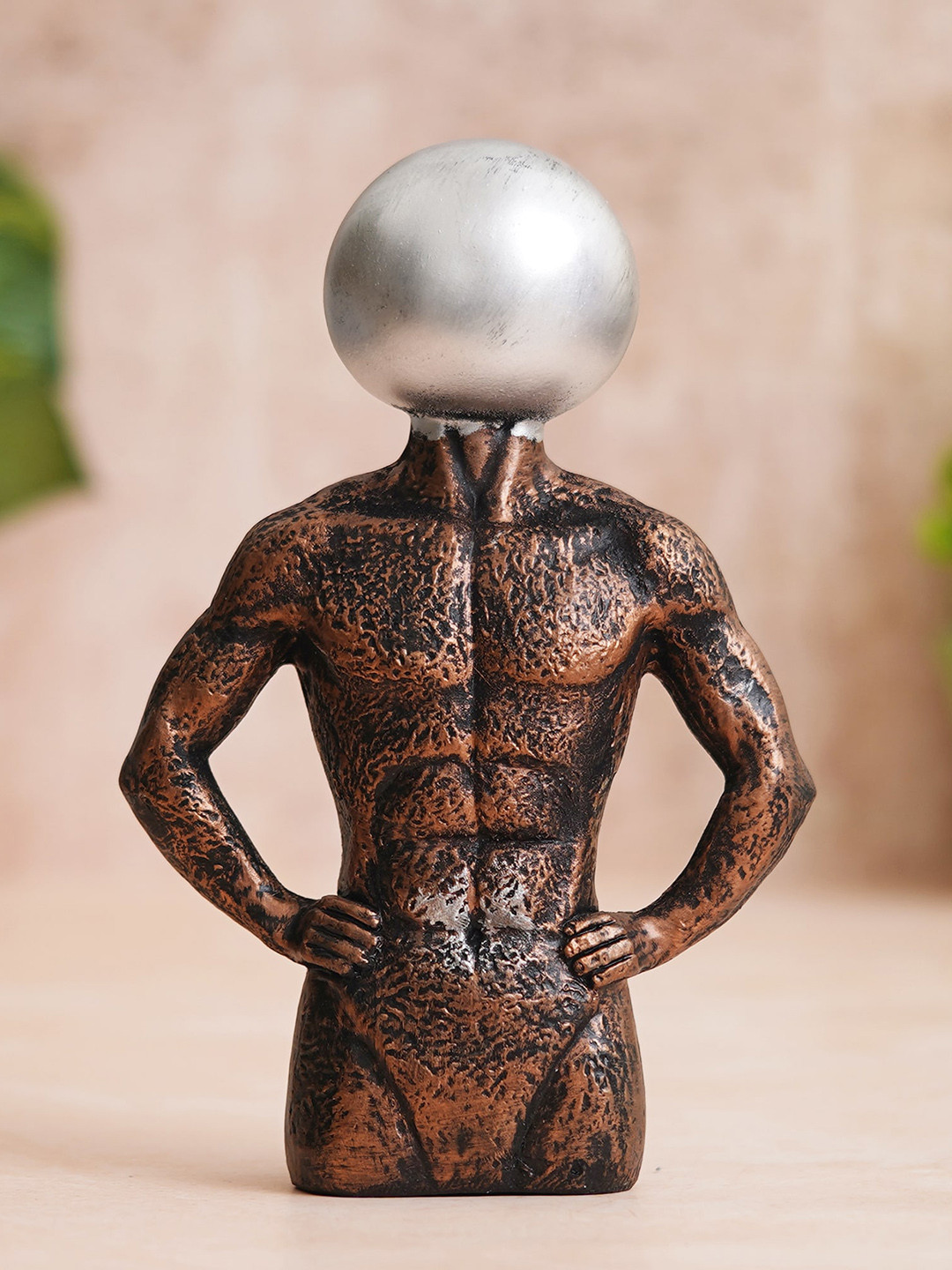 eCraftIndia Men Sign on Face Silver Polyresin Matte Living Room Medium Showpiece - 2.2 Inches