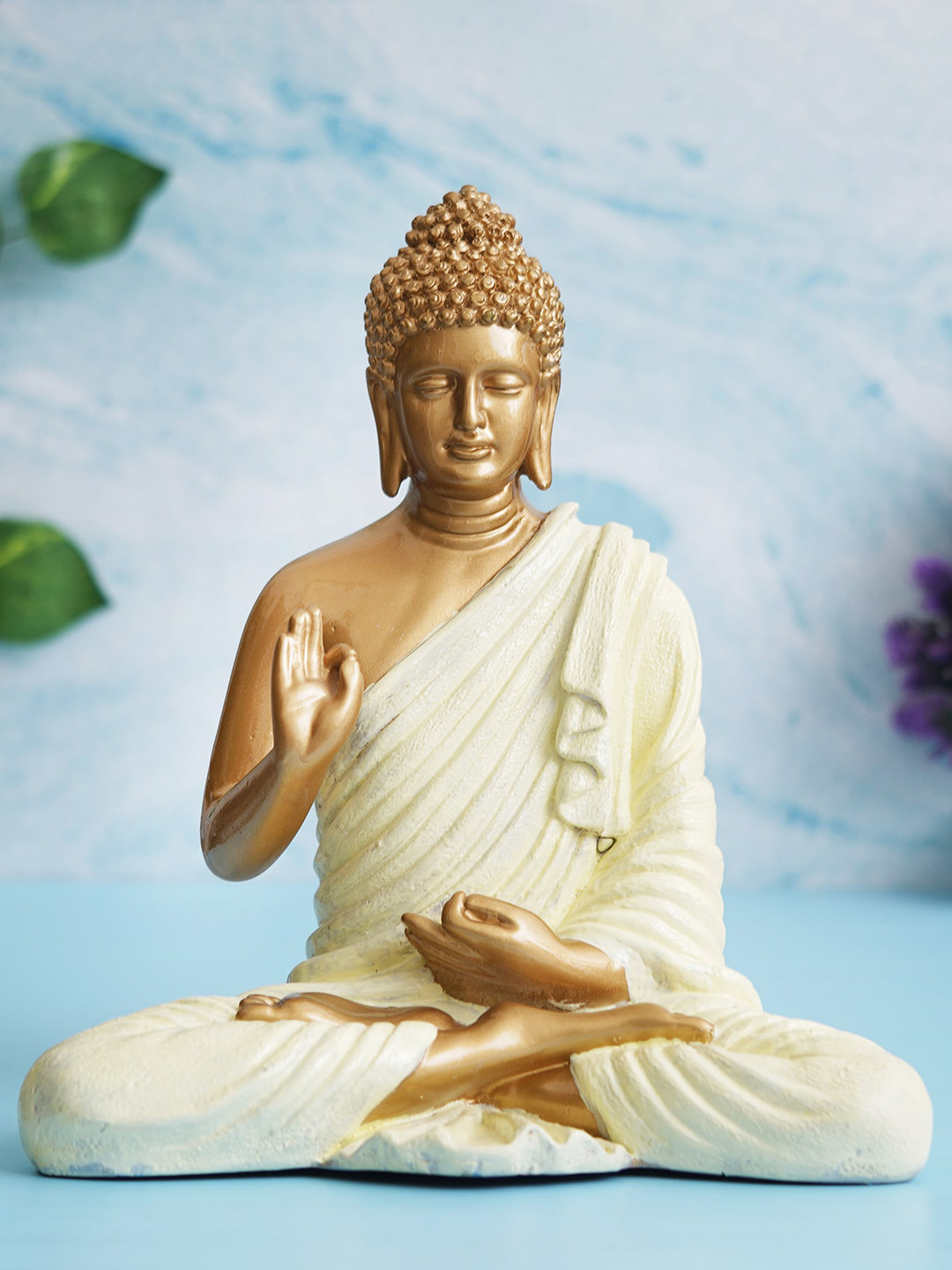 eCraftIndia Blessing Lord Buddha Cream Polyresin Natural Living Room Hand-Crafted Medium Showpiece - 7.5 Inches