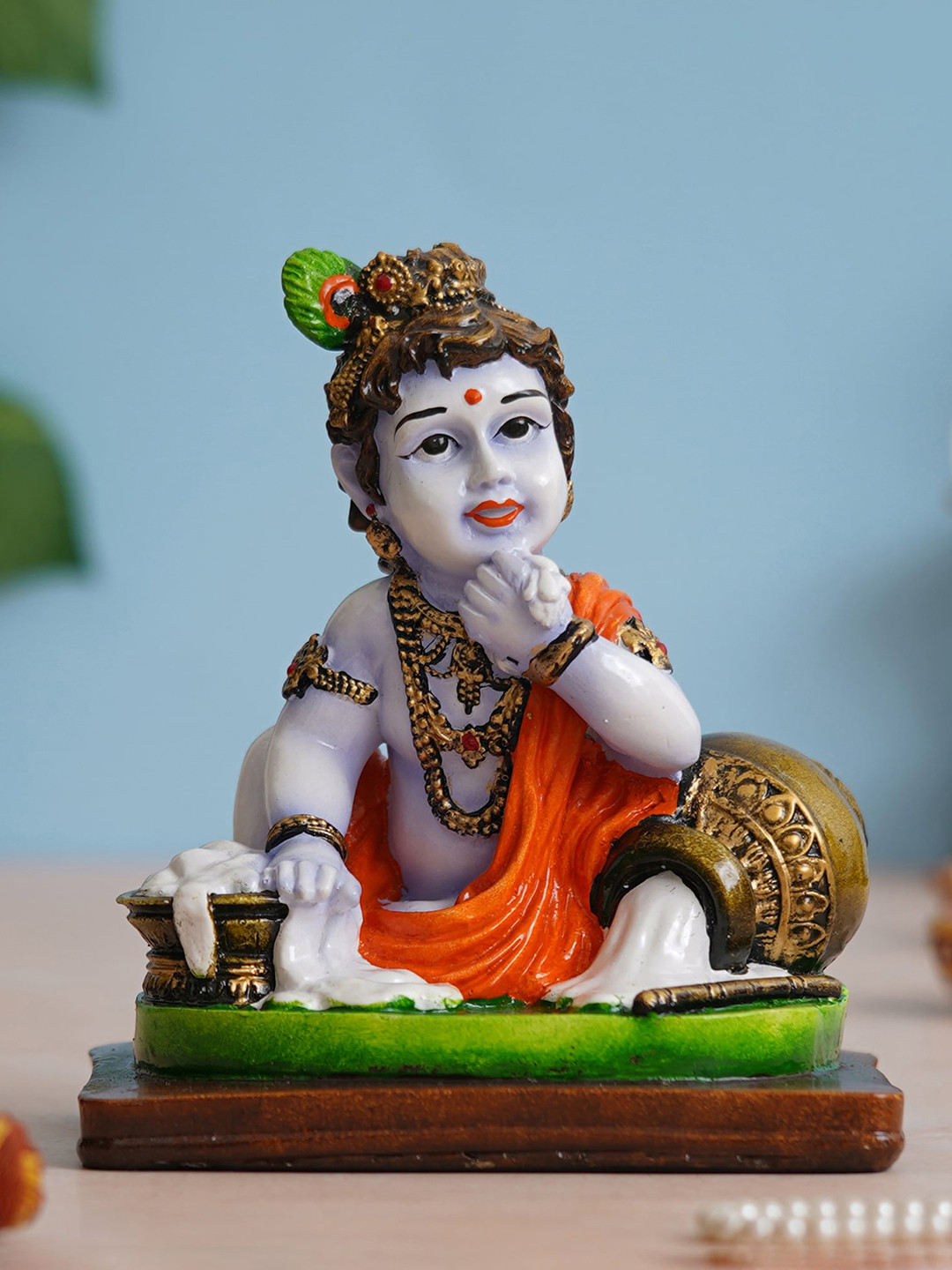 eCraftIndia Little Krishna Blue Polyresin Natural Prayer Room Hand-Crafted Medium Showpiece - 6.3 Inches
