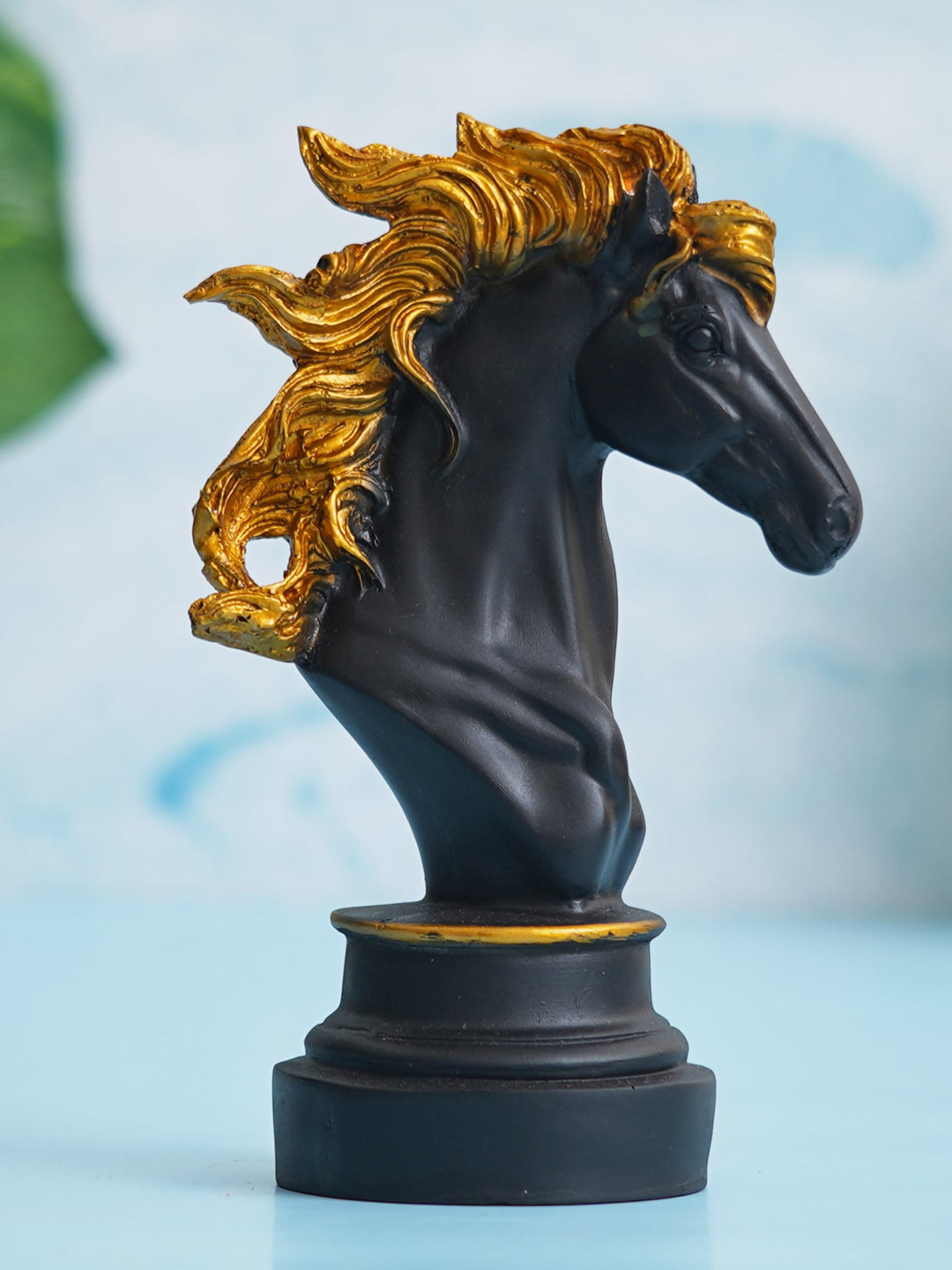 eCraftIndia Horse Head Black Polyresin Glossy Living Room Medium Showpiece - 3.3 Inches