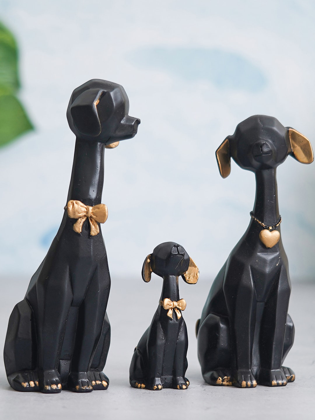 eCraftIndia Black 3 Pieces Cute Dog Statues Animal Figurines Showpieces