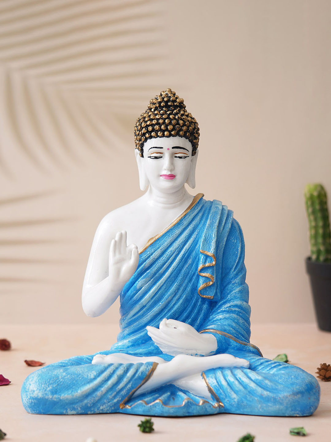 eCraftIndia Blessing Lord Buddha Blue Polyresin Glossy Home Office Hand-Crafted Medium Showpiece - 7.5 Inches