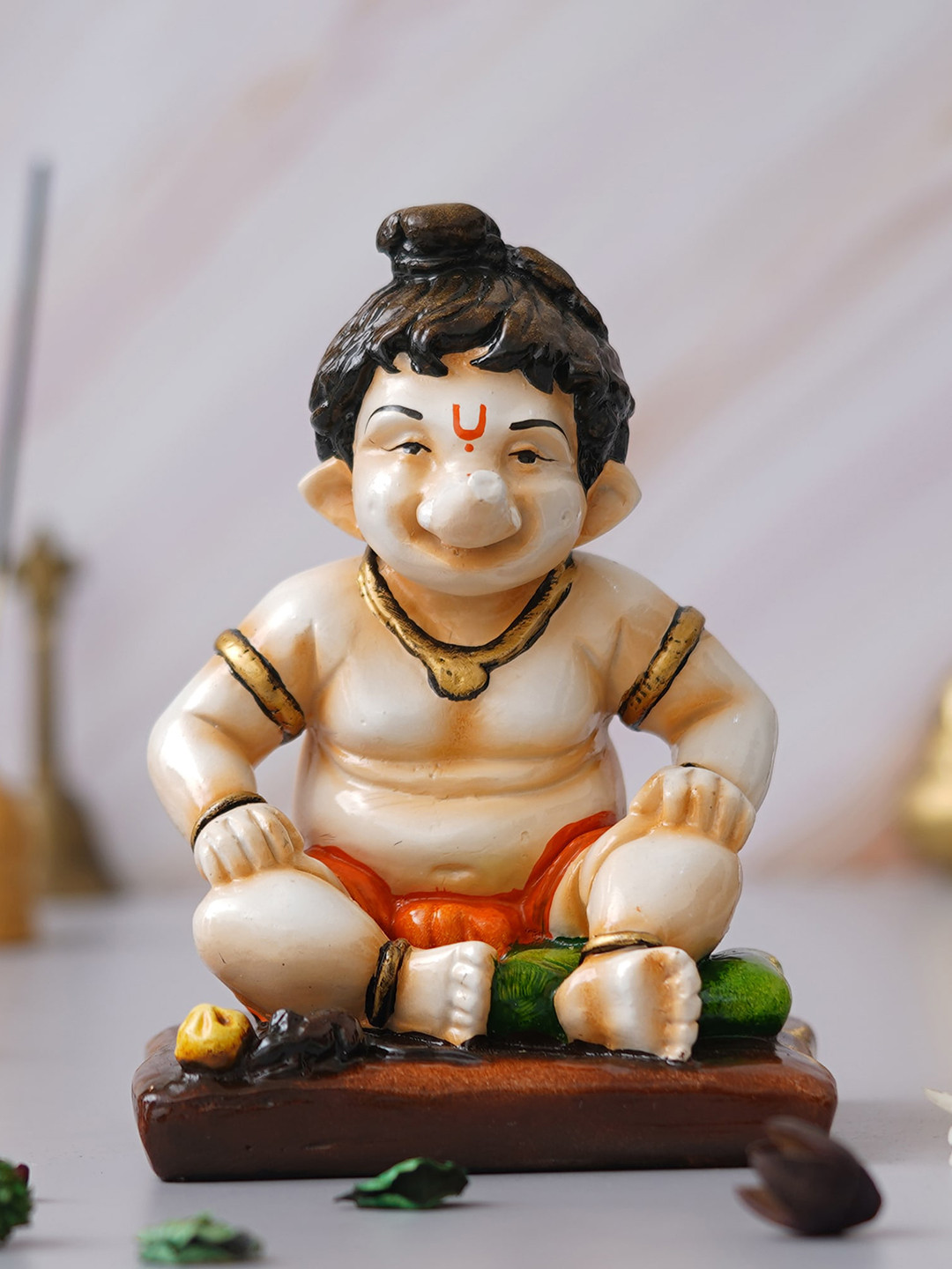 eCraftIndia Sitting Lord Ganesha Off White Polyresin Glossy Prayer Room Hand-Crafted Medium Showpiece - 5.1 Inches