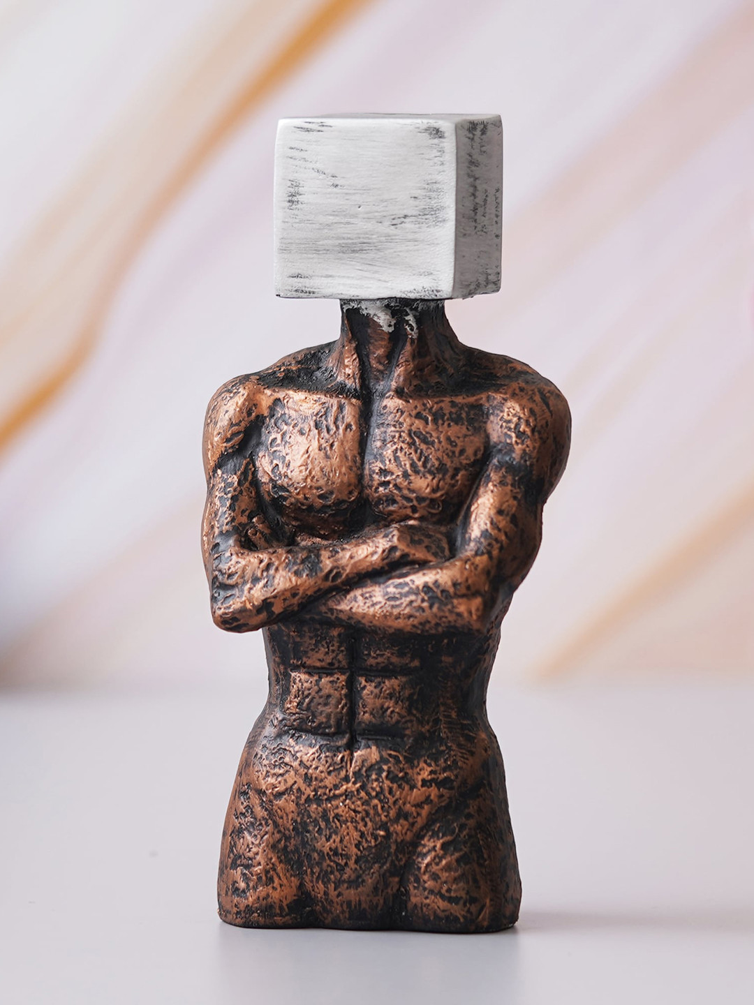 eCraftIndia Square Sign on Face Human Copper Polyresin Matte Home Office Medium Showpiece - 3.7 Inches