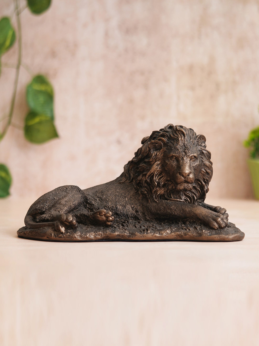 eCraftIndia Forest King Lion Brown Polyresin Matte Living Room Medium Showpiece - 6.7 Inches