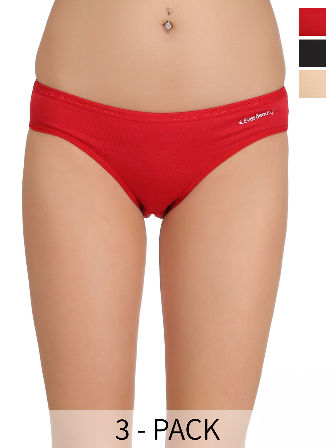 Eve's Beauty Pack of 3 Low-Rise Cotton Bikini Briefs Anti Bacterial