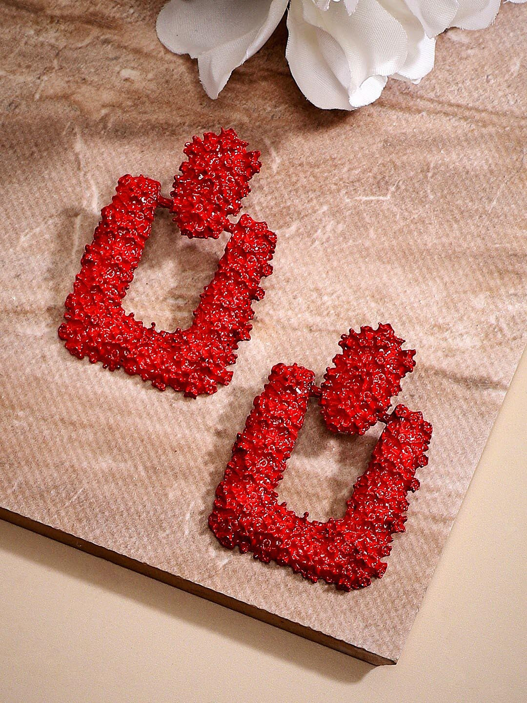 SOHI Textured Geometric-Shaped Drop Earrings -